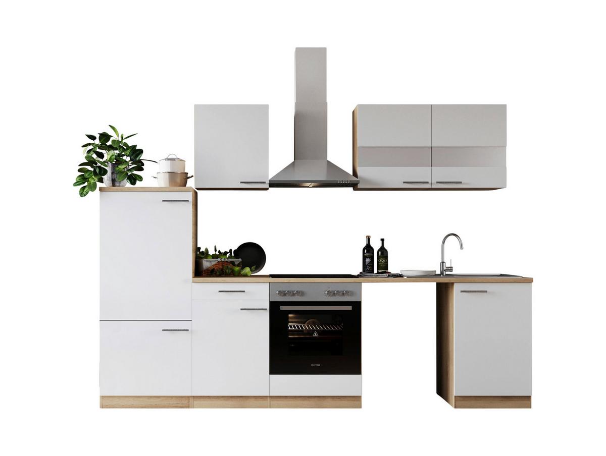 Küchenblock Merle Weiß B: 280 cm - Eichefarben/Weiß, Basics, Glas/Holzwerkstoff (280cm) - Respekta