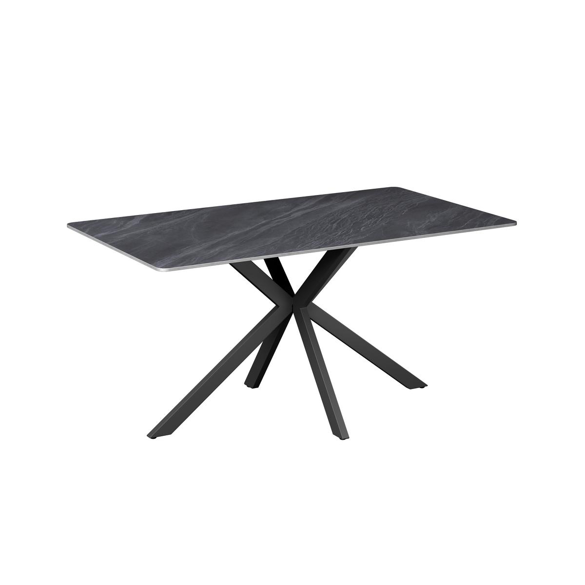 Esstisch Leon Keramik hellgrau, B: 160cm - Schwarz/Grau, Trend, Stein/Metall (160/90/75cm)
