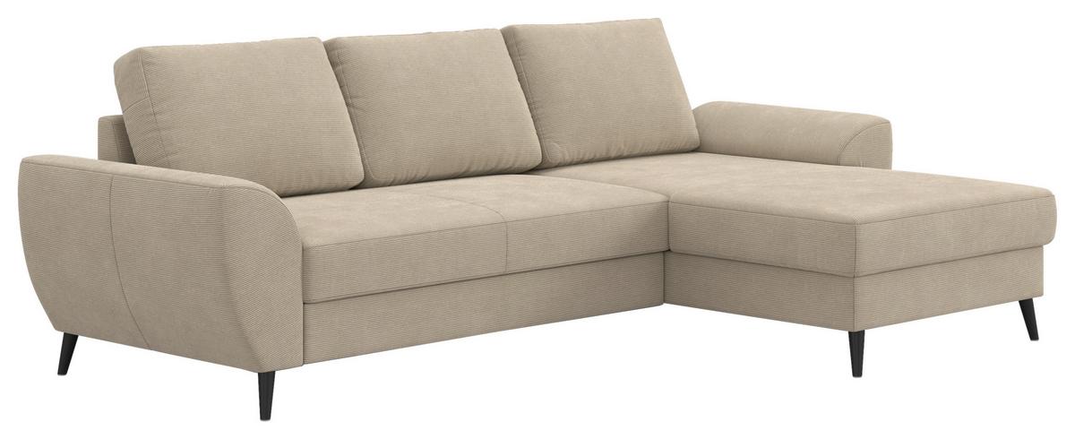 Ecksofa mit Bettfunktion Terra Cord braun, B: 255cm - Hellbraun/Schwarz, Trend, Textil (255/154cm) - MID.YOU