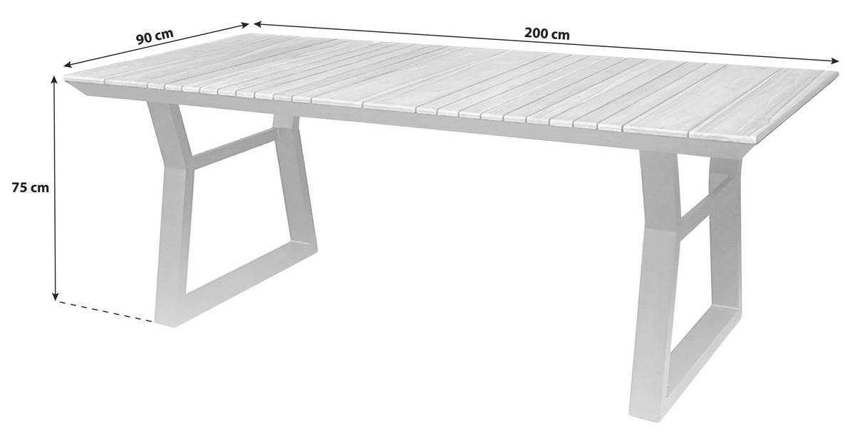 Gartentisch Teak-Exquisit L 200 cm - Schwarz/Alufarben, MODERN, Holz/Metall (200/90/75cm) - Beldano
