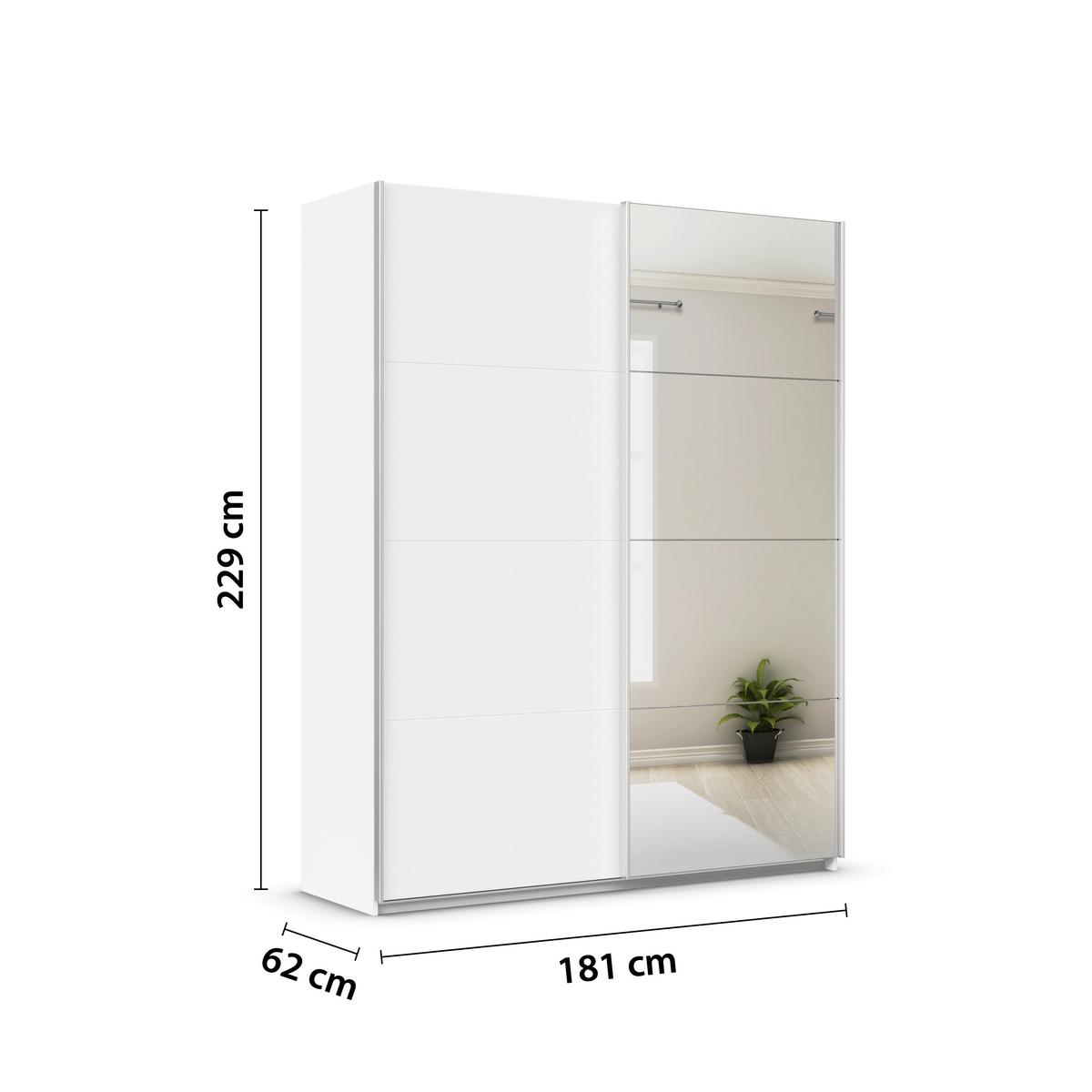 Schwebetürenschrank + Spiegel B: 181cm Feldkirch Weiß - Silberfarben/Weiß, MODERN, Holzwerkstoff (181/229/62cm) - Luca Bessoni