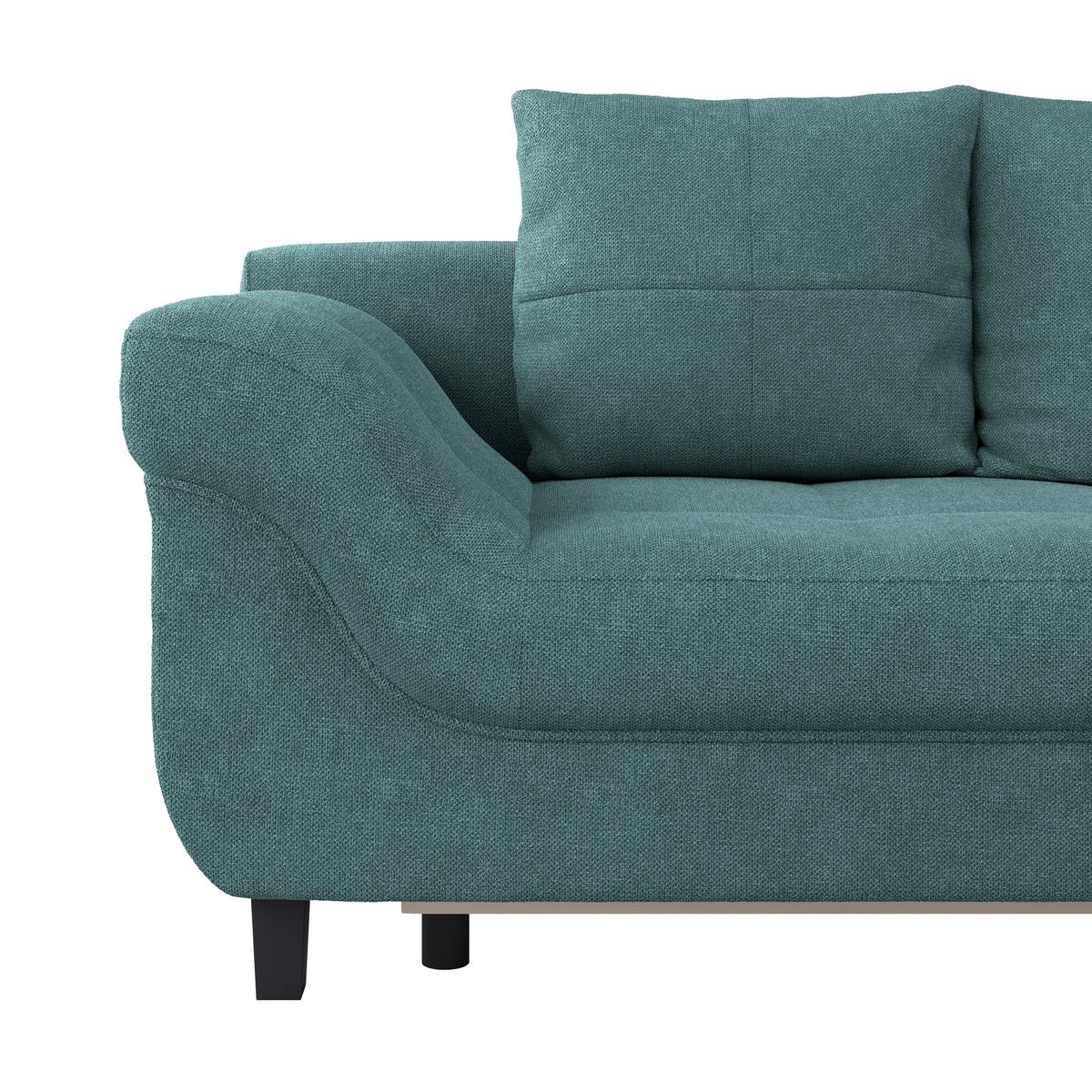 Ecksofa Mendoza - Petrol/Schwarz, Design, Textil (309/197cm) - Ondega