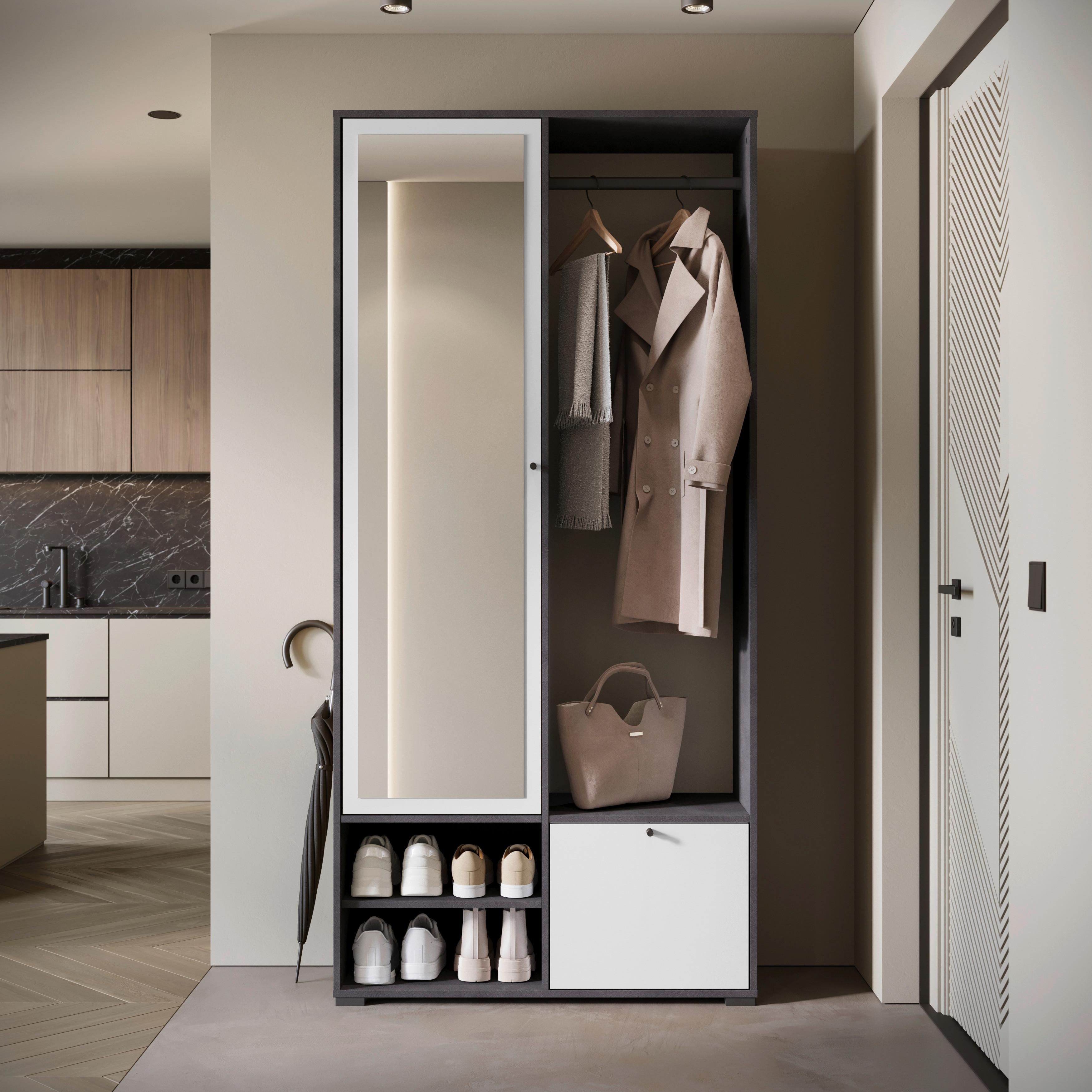 Garderobe Dino Anthrazit/weiß B: 90 Cm - Anthrazit/Weiß, Trend, Holzwerkstoff (90/190/33cm)