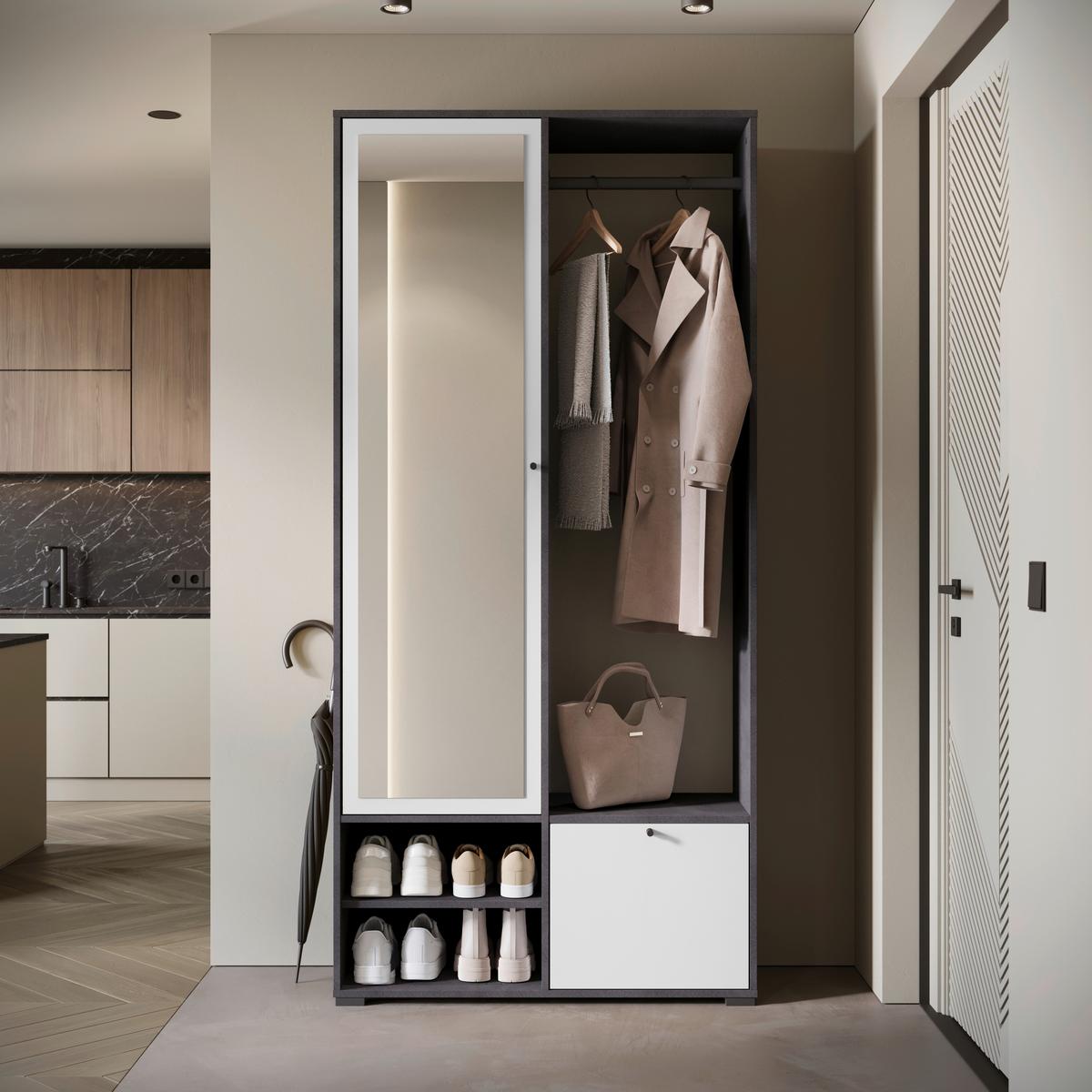 Garderobe Dino Anthrazit/weiß B: 90 Cm - Anthrazit/Weiß, Trend, Holzwerkstoff (90/190/33cm) - P & B