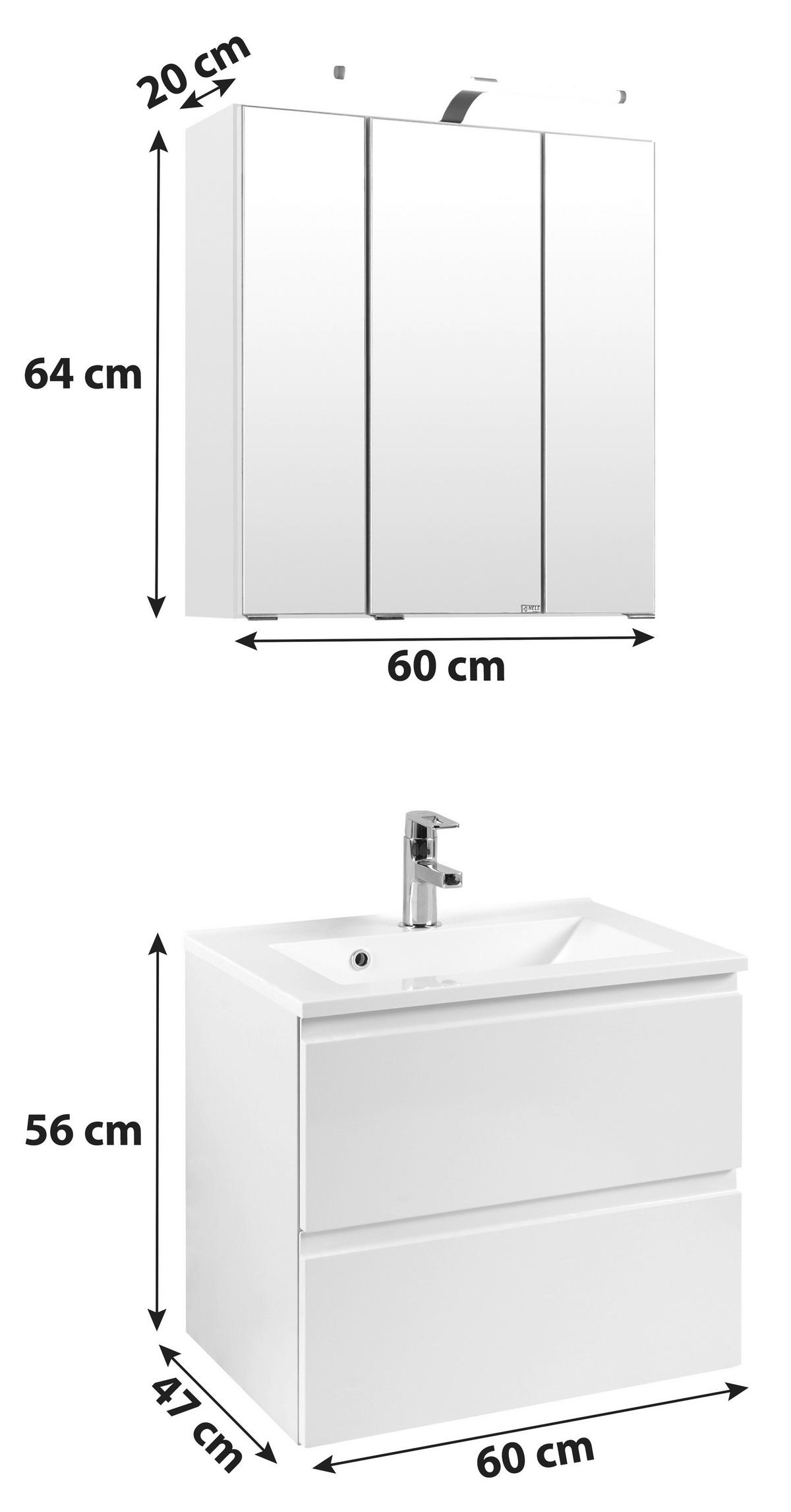 Badmöbel-Set 3-Tlg. inkl. LED Cardiff B: 60 cm, Weiß - Weiß, Design, Holzwerkstoff (60cm) - Held