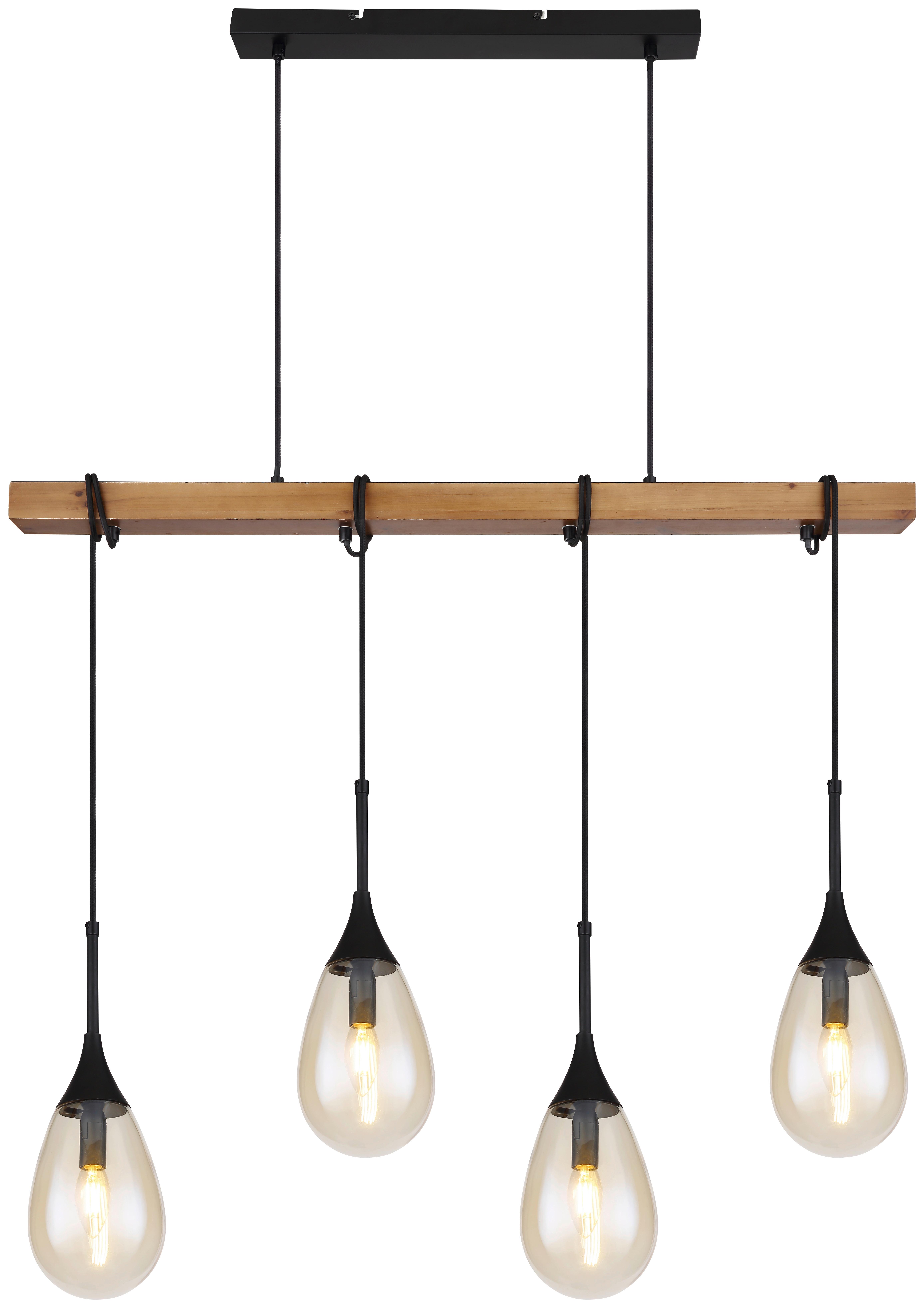 Hängeleuchte Päron H: 120 cm 4-Flammig Braun/Schwarz - Schwarz/Braun, Natur, Glas/Holz (92/12/120cm) - Globo