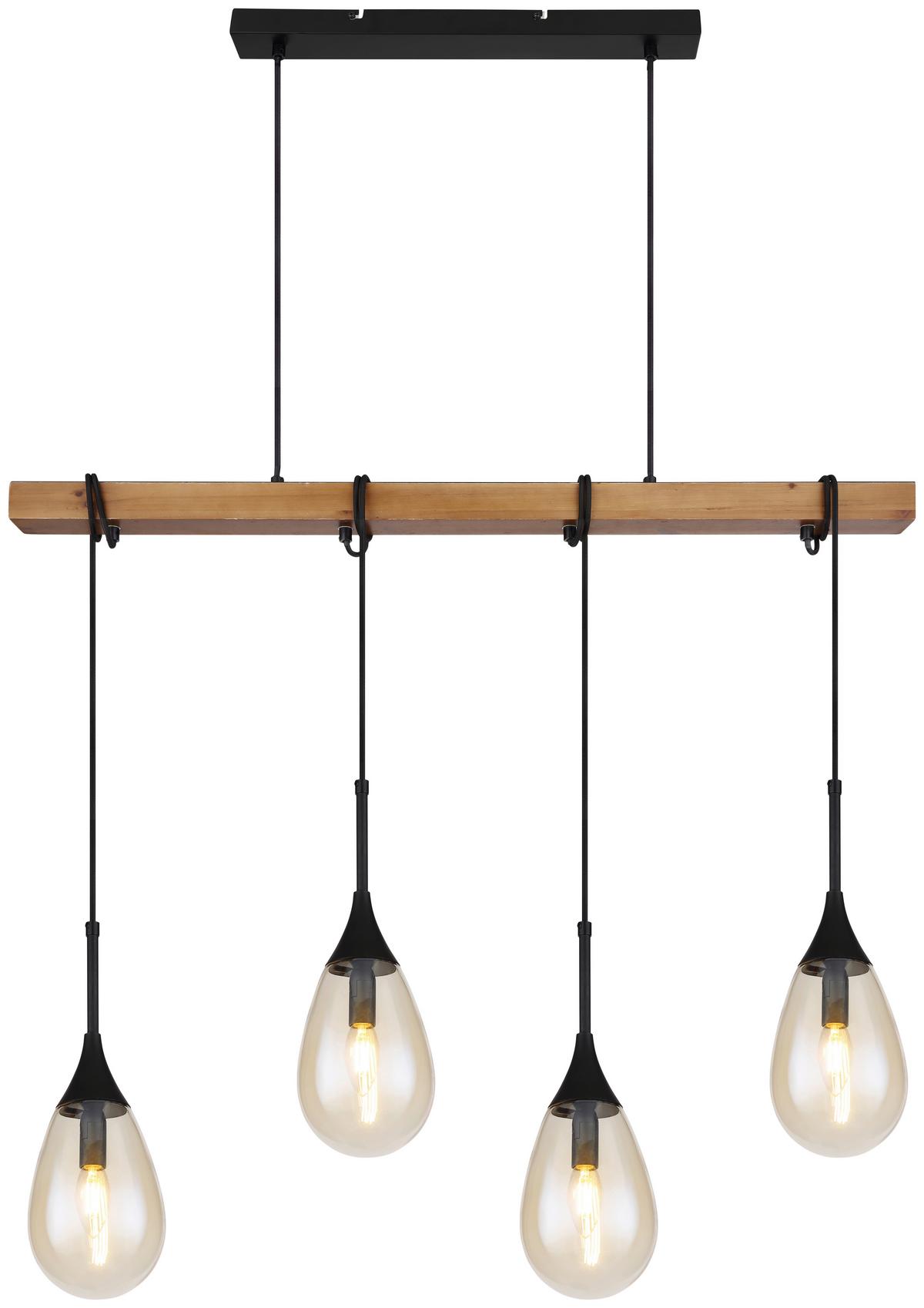 Hängeleuchte Päron H: 120 cm 4-Flammig Braun/Schwarz - Schwarz/Braun, Natur, Glas/Holz (92/12/120cm) - Globo