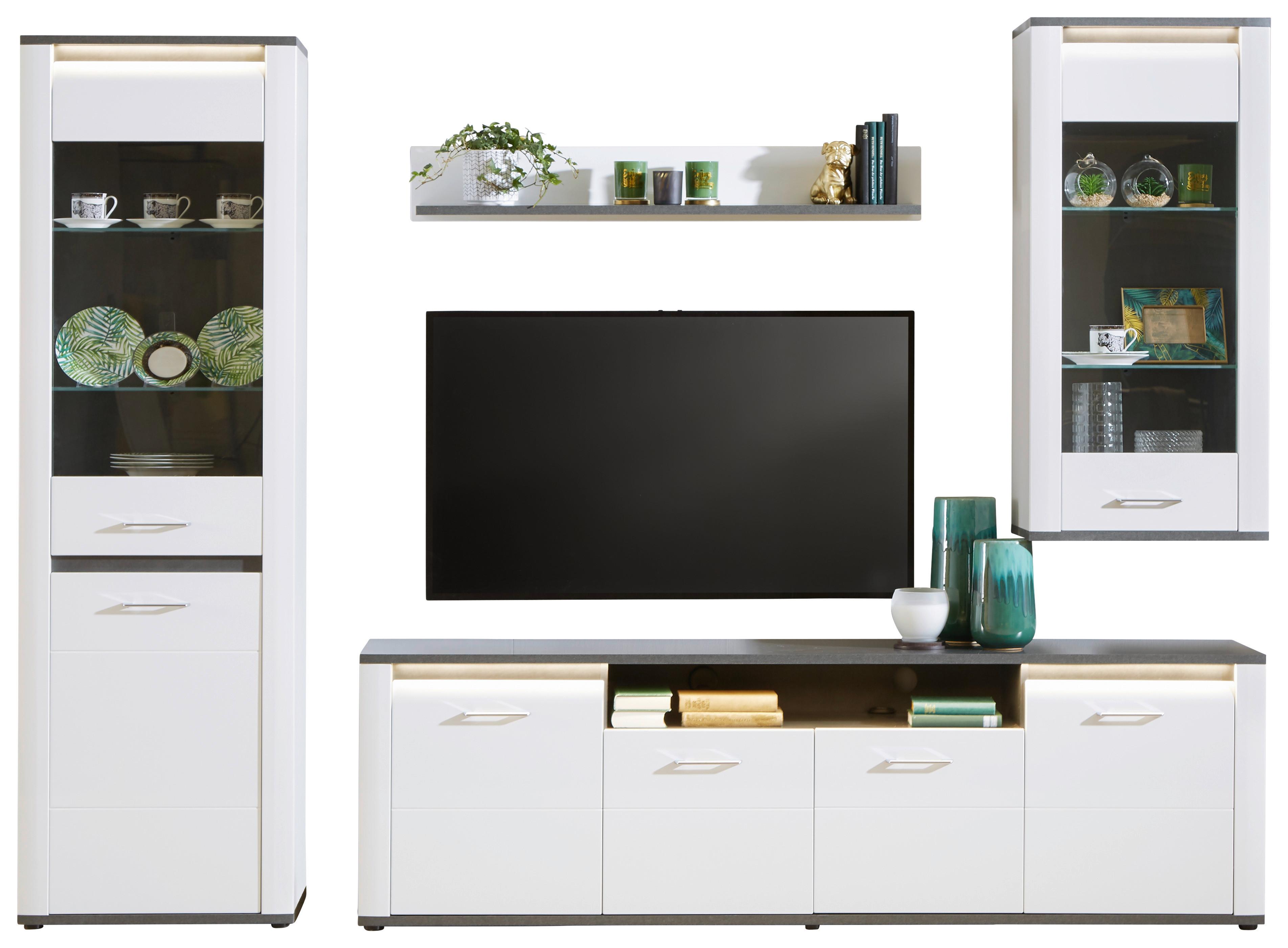 Wohnkombination modern 5 tlg. mit LED Alassio 6, Weiß/Matera