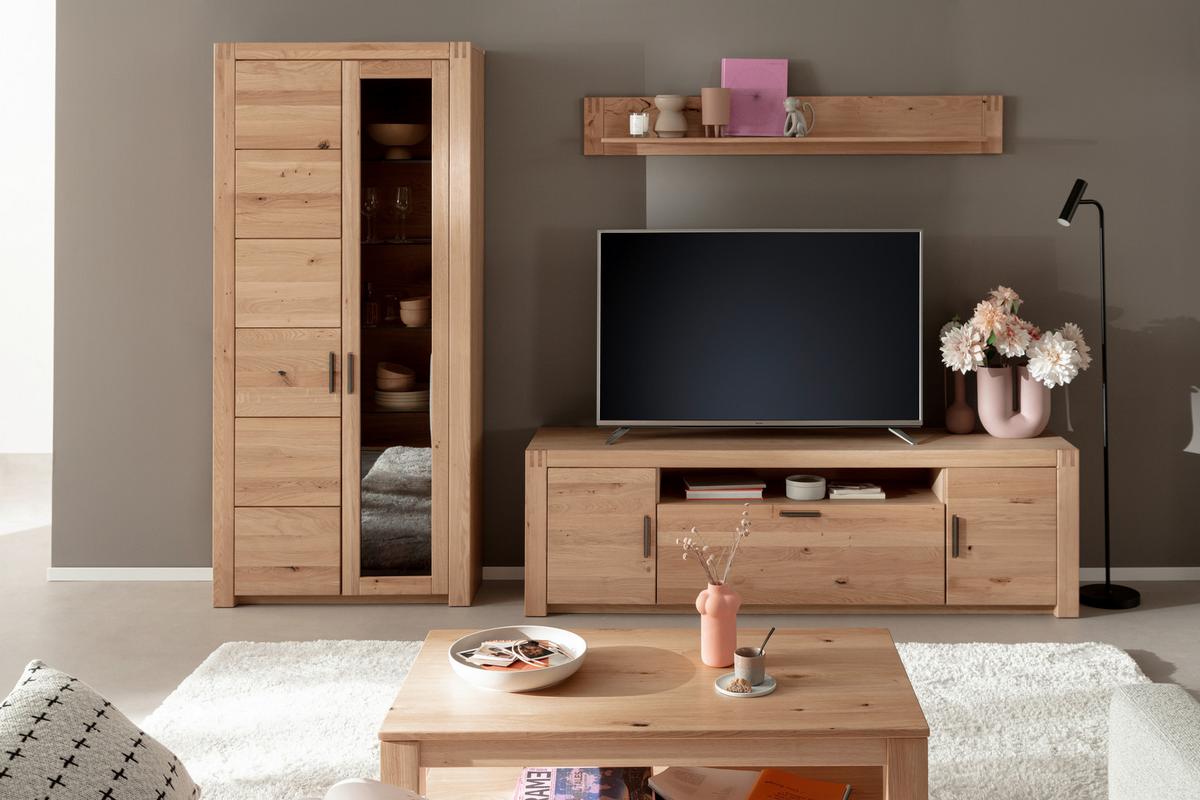 Wohnwand Prag - Eichefarben, Design, Glas/Holz (283/203/50cm) - Livetastic
