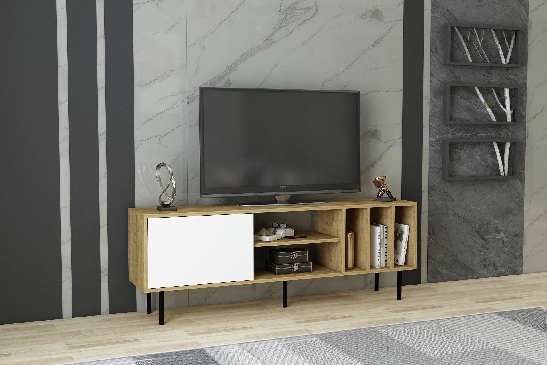 Lowboard Hera TV-Schrank - Eichefarben/Schwarz, Design, Holzwerkstoff (160/57/35cm) - Livetastic