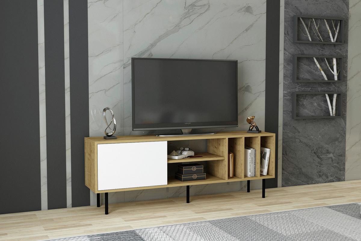 Lowboard Hera Tv-Schrank - Eichefarben/Schwarz, Design, Holzwerkstoff (160/57/35cm) - Livetastic