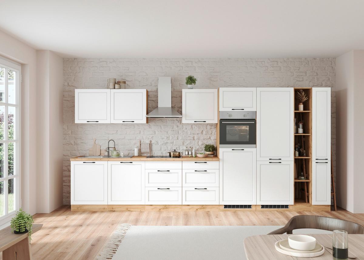 Küchenzeile Meran Mit Geräten B: 420 Cm Weiß/eiche Dekor - Eiche Wotan/Weiß, LIFESTYLE, Holzwerkstoff (420cm) - Held