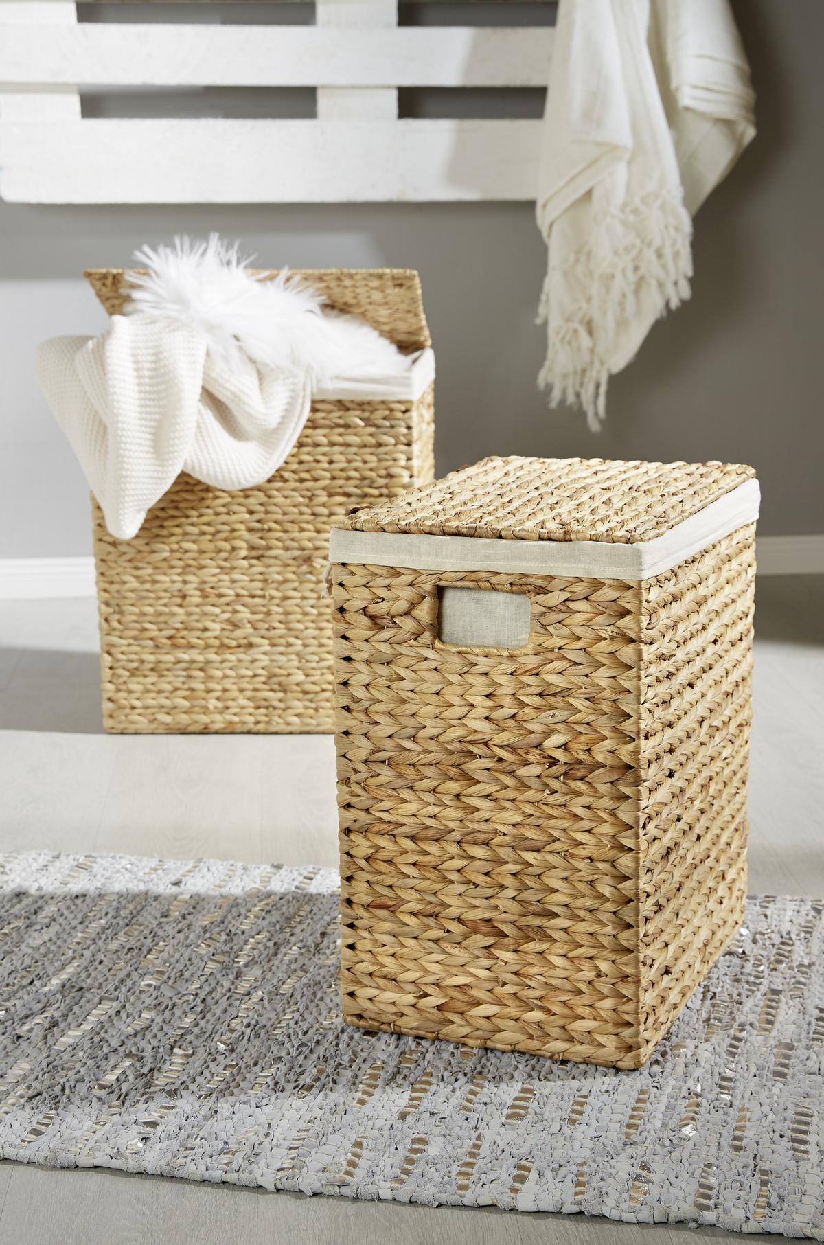 Wäschetonne mit Deckel Adalia Naturfarben, 39x28x46 cm - Creme/Naturfarben, KONVENTIONELL, Leder/Naturmaterialien (39/28/46cm) - Luca Bessoni