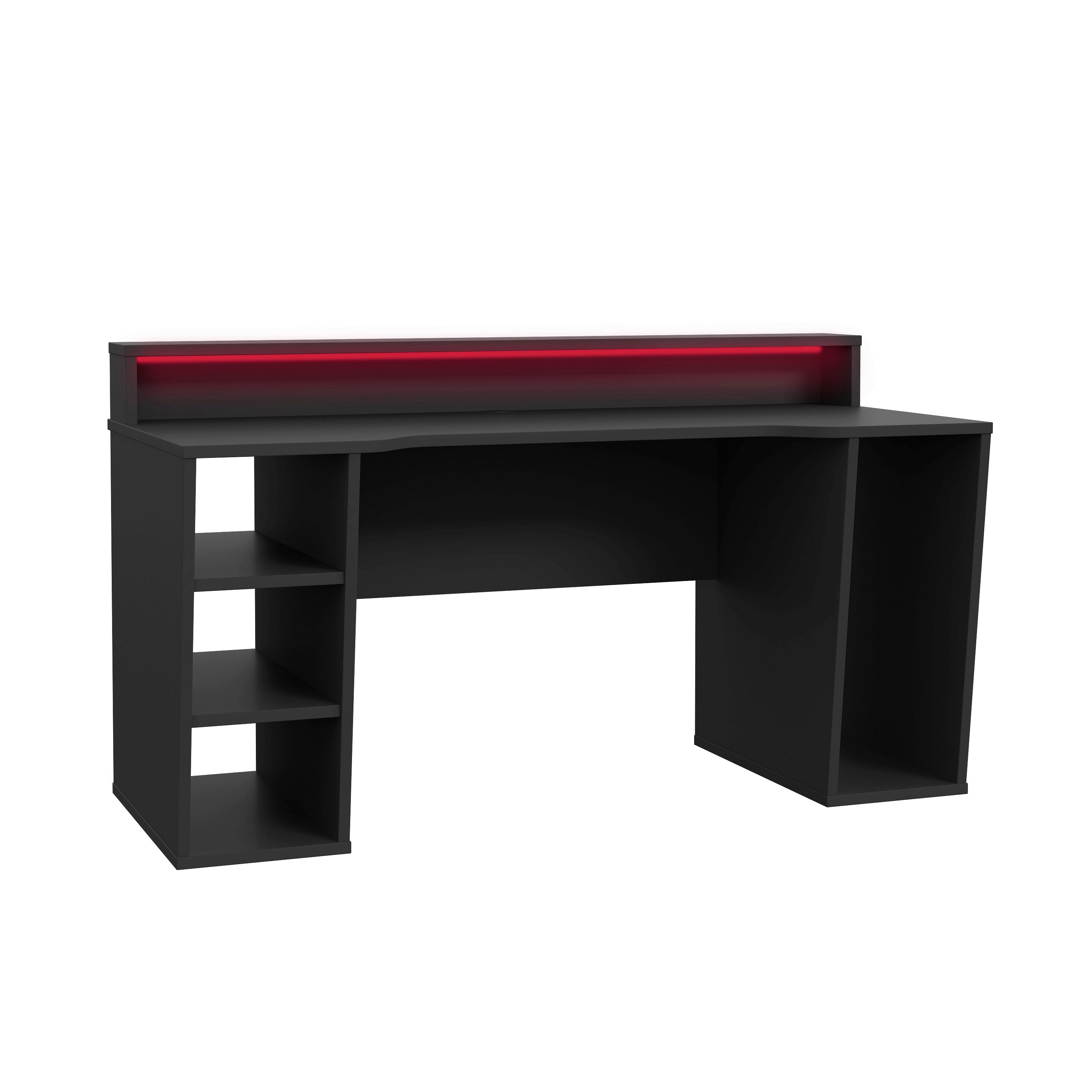 Gaming Tisch Mit Stauraum Und Aufsatz B 160cm H 91cm Tezaur - Schwarz, MODERN, Holzwerkstoff/Kunststoff (160/72/91cm) - MID.YOU