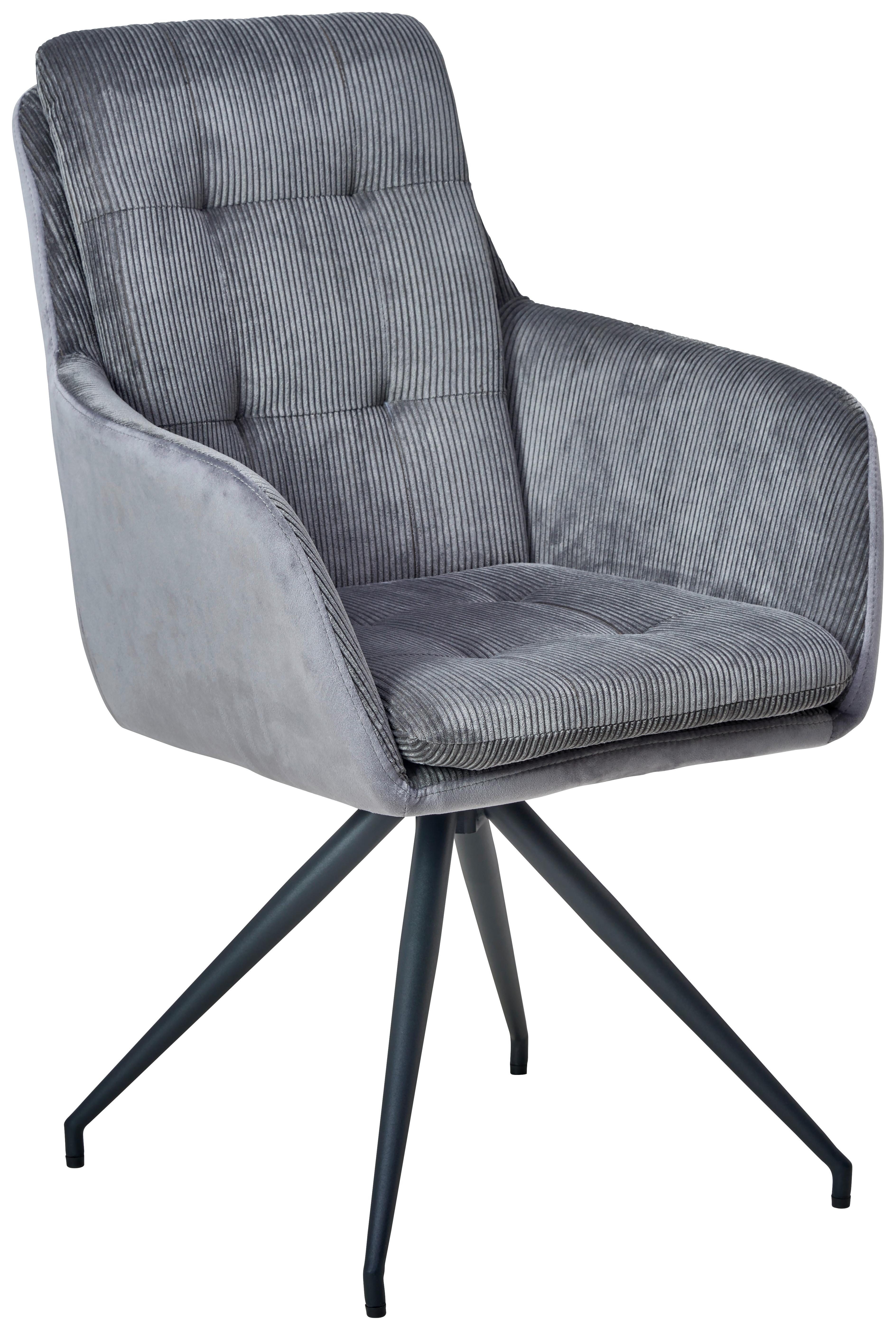 Armlehnstuhl Nizza Grau Gepolstert - Schwarz/Grau, LIFESTYLE, Textil/Metall (60/94/64cm) - MID.YOU