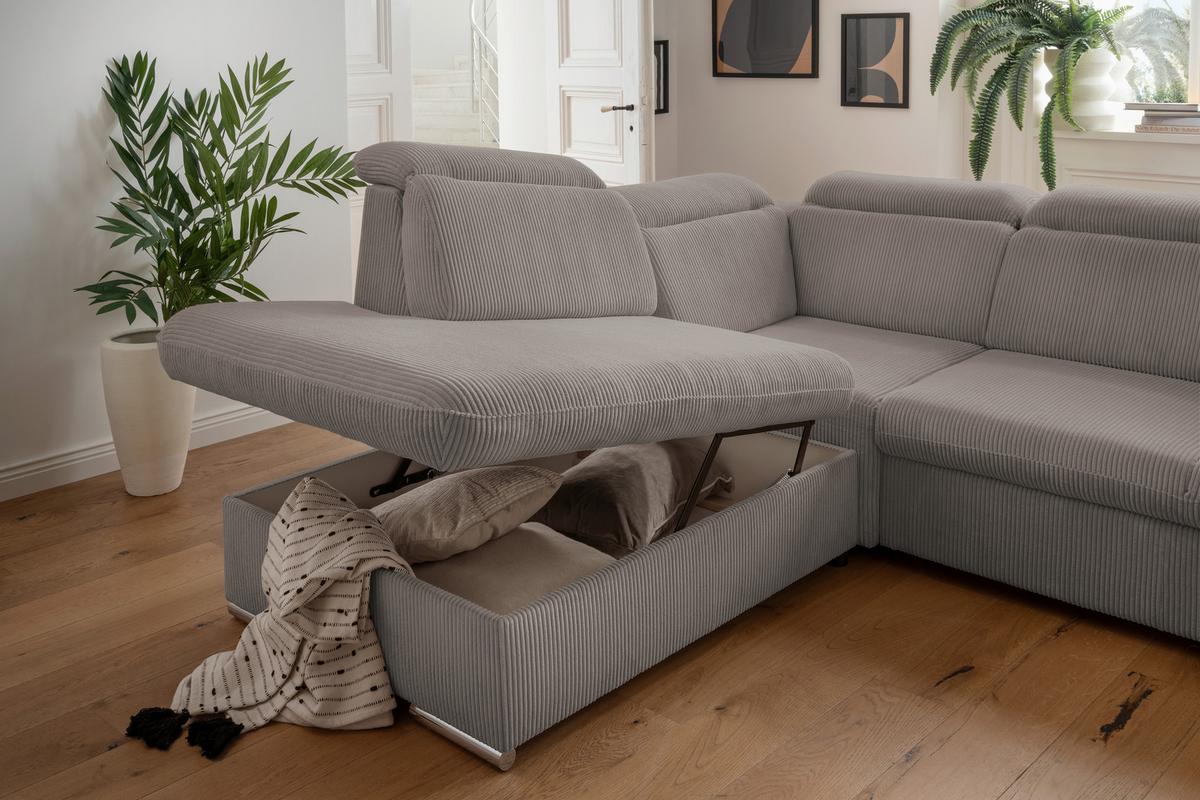 Ecksofa Vasto Graubraun S: 228x283 cm - Chromfarben/Graubraun, Design, Textil (228/283cm) - Livetastic