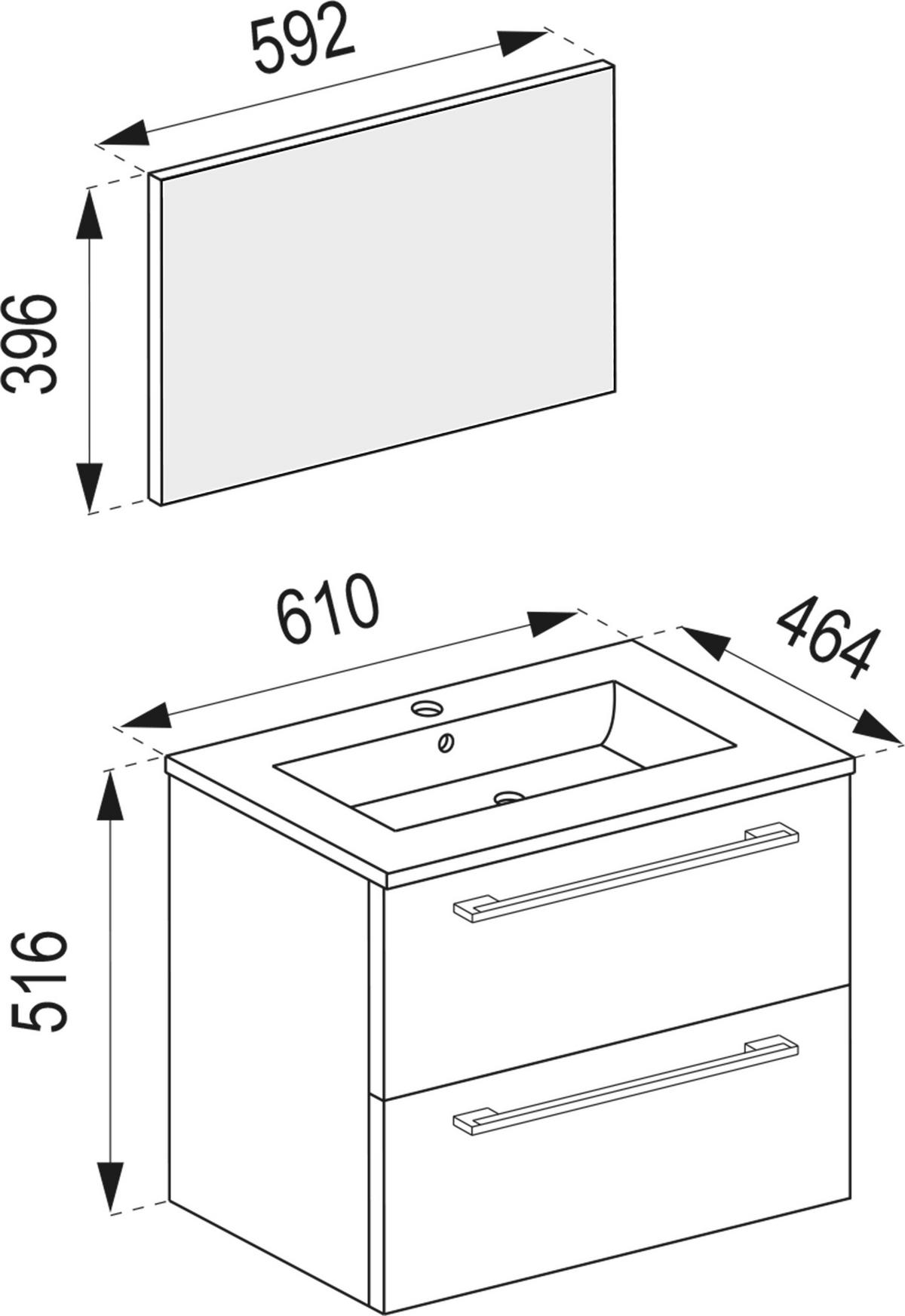 Badezimmer Badinos 3-Teilig Honigeiche B: 60 cm - Honigeiche/Weiß, MODERN, Keramik/Holzwerkstoff (60cm) - MID.YOU