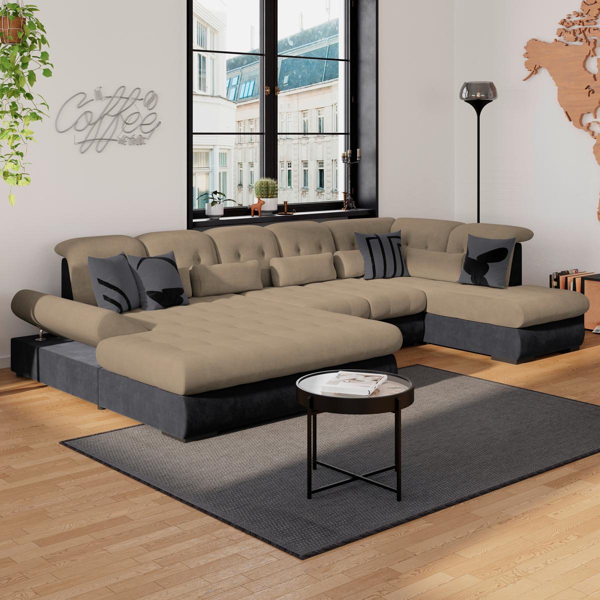 Wohnlandschaft Madera Dunkelbraun S: 358x212 cm - Dunkelbraun/Anthrazit, KONVENTIONELL, Kunststoff/Textil (190/358/212cm)
