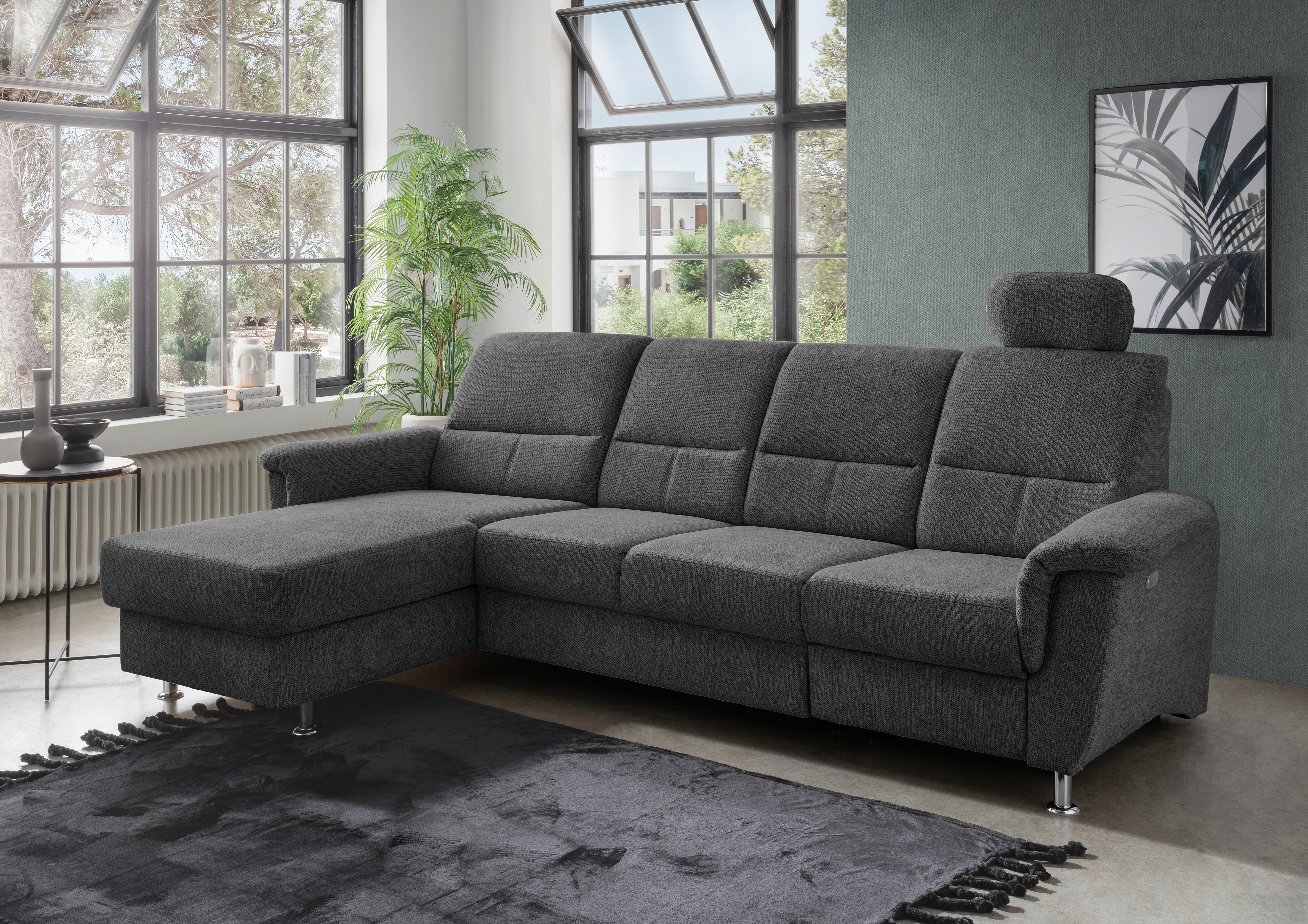 Ecksofa mit Relaxfunktion Parole Anthrazit Chenille - Chromfarben/Anthrazit, KONVENTIONELL, Textil (165/292cm) - Livetastic