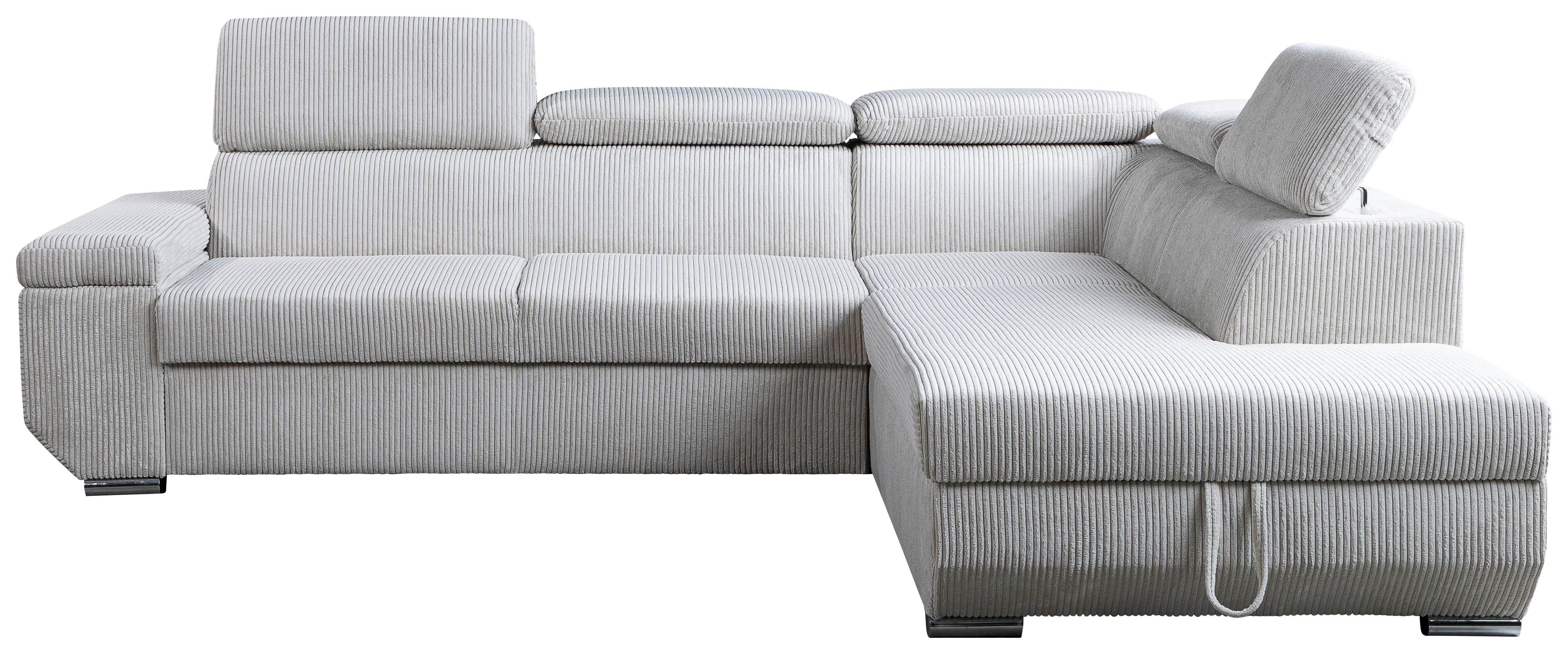 Ecksofa Lars I Cord Creme, Lf: 123x193cm - Chromfarben/Creme, Design, Textil (264/215cm) - Livetastic