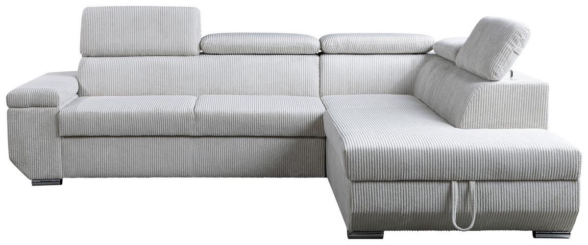 Ecksofa Lars I Cord Creme, Lf: 123x193cm - Chromfarben/Creme, Design, Textil (264/215cm) - Livetastic