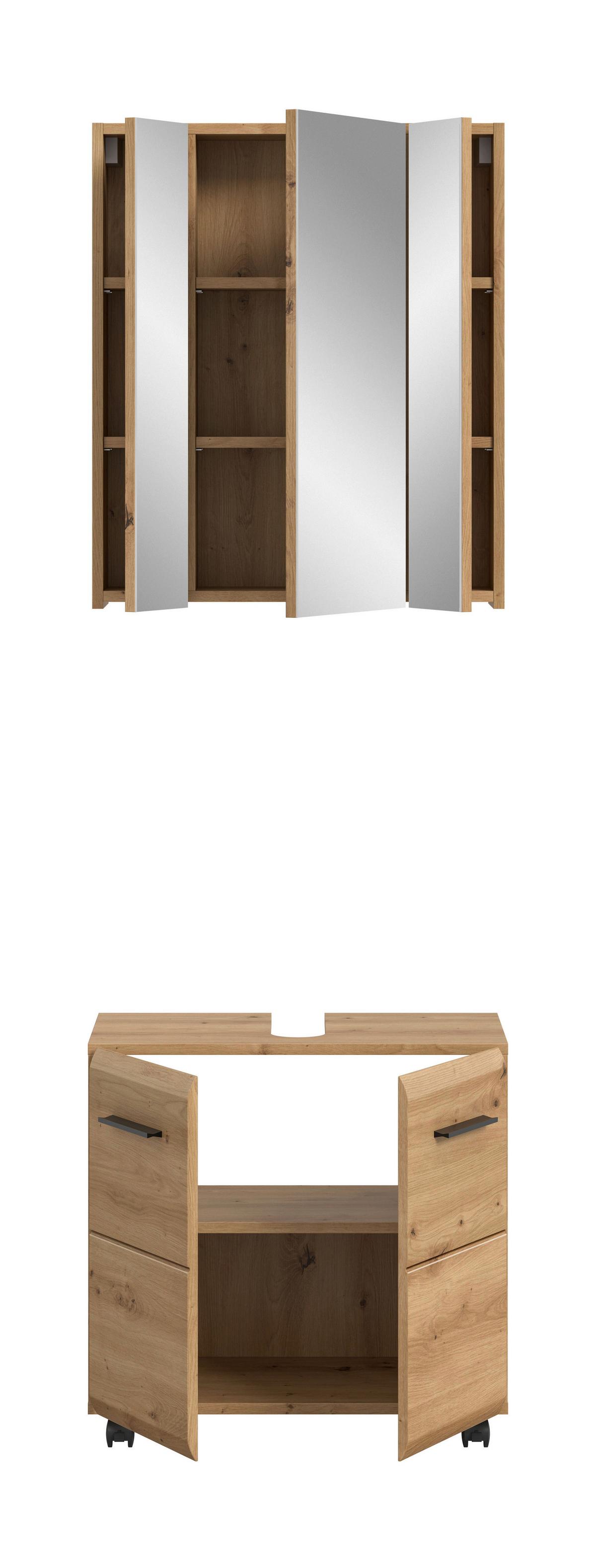 Badezimmer Ice Eiche Artisan Dekor B: 60cm - Schwarz/Eiche Artisan, Trend, Glas/Holzwerkstoff (60cm) - MID.YOU