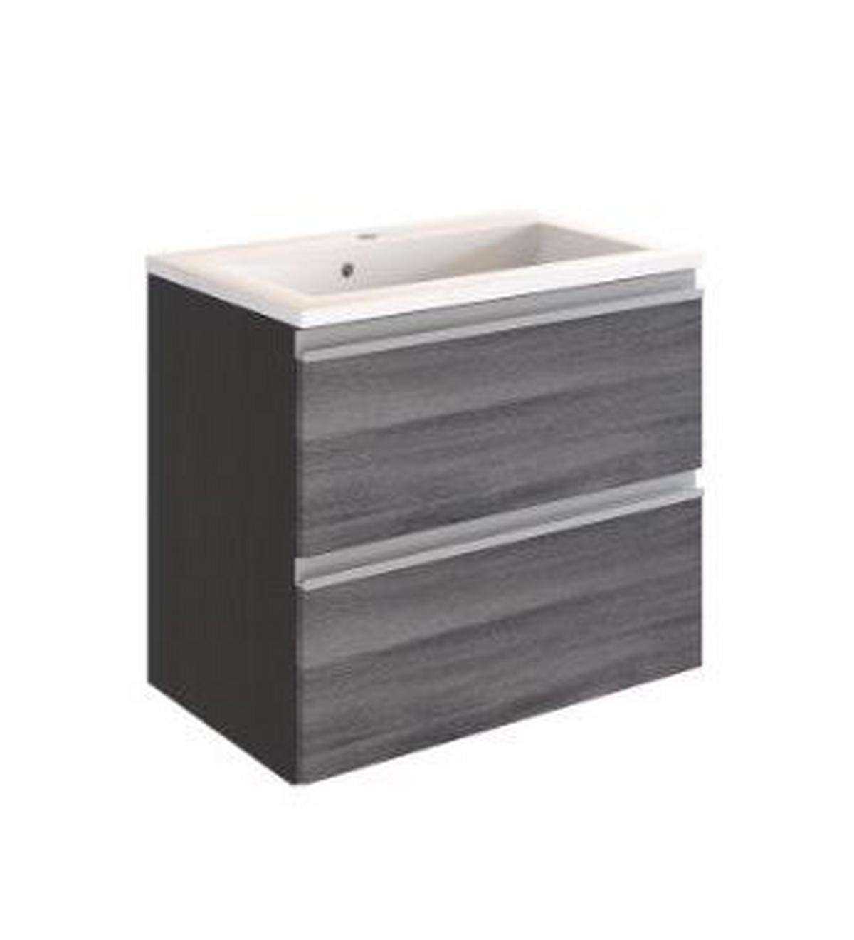 Waschbecken mit Unterschrank Arezzo B: 60cm Graphit Dekor - Graphitfarben/Weiß, Basics, Holzwerkstoff/Stein (60cm) - Held