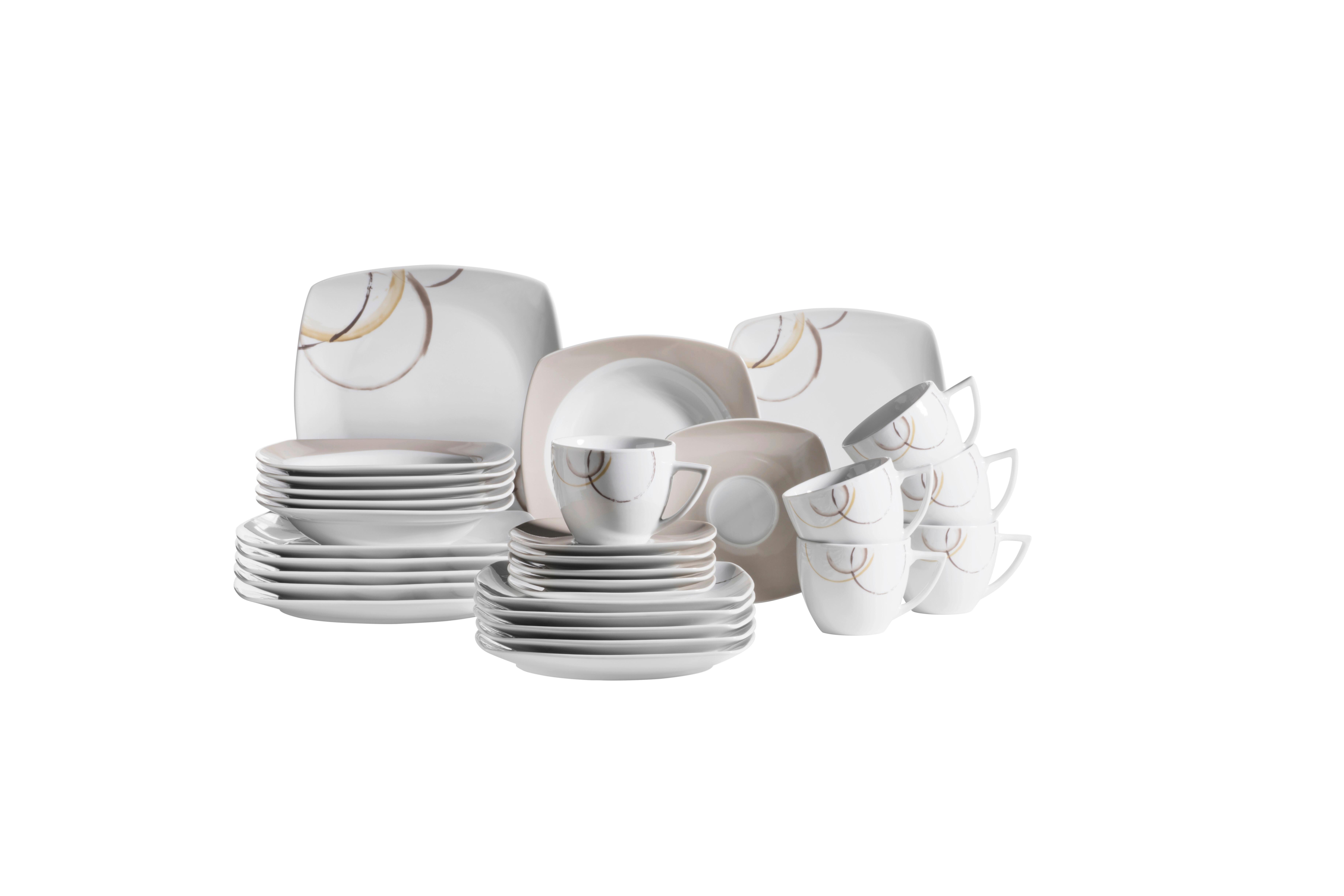 Nela Porzellan Weiß Hellbraun 30-Teilig - Hellbraun/Weiß, Basics, Keramik - Mäser