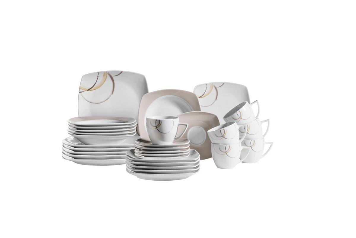 Nela Porzellan Weiß Hellbraun 30-Teilig - Hellbraun/Weiß, Basics, Keramik - Mäser