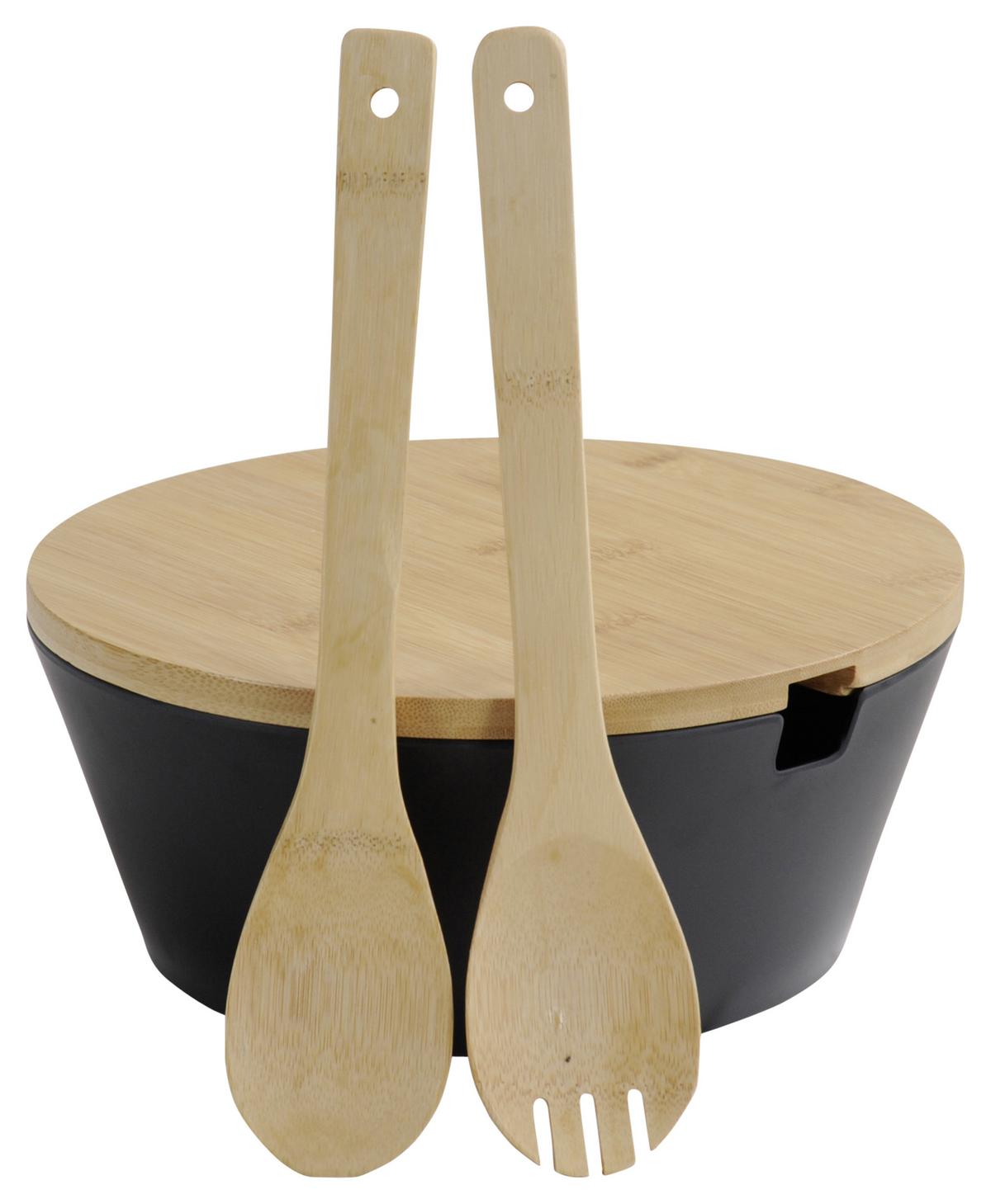 Salatschüssel Kunststoff/holz Schwarz/bambus 4-Tlg. - Schwarz, Basics, Holz/Kunststoff (26/11cm) - Kesper