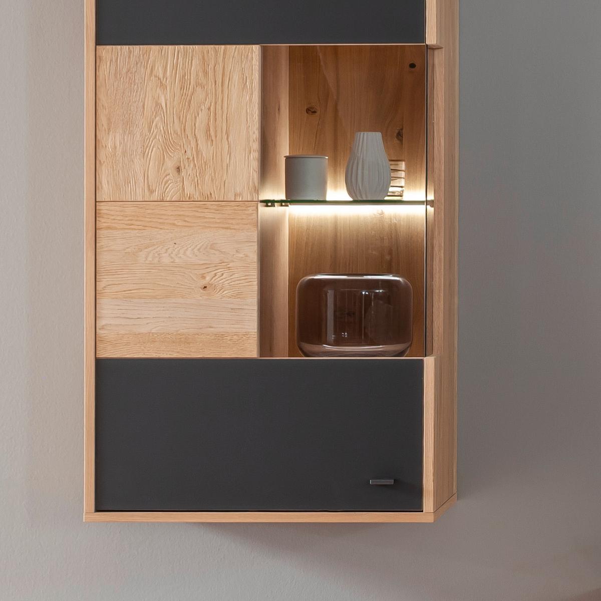 Wohnkombination teilmassiv 2tlg. Valencia Anthrazit/Eiche - Eiche Bianco/Anthrazit, Design, Glas/Holz (306/198/50cm) - MID.YOU