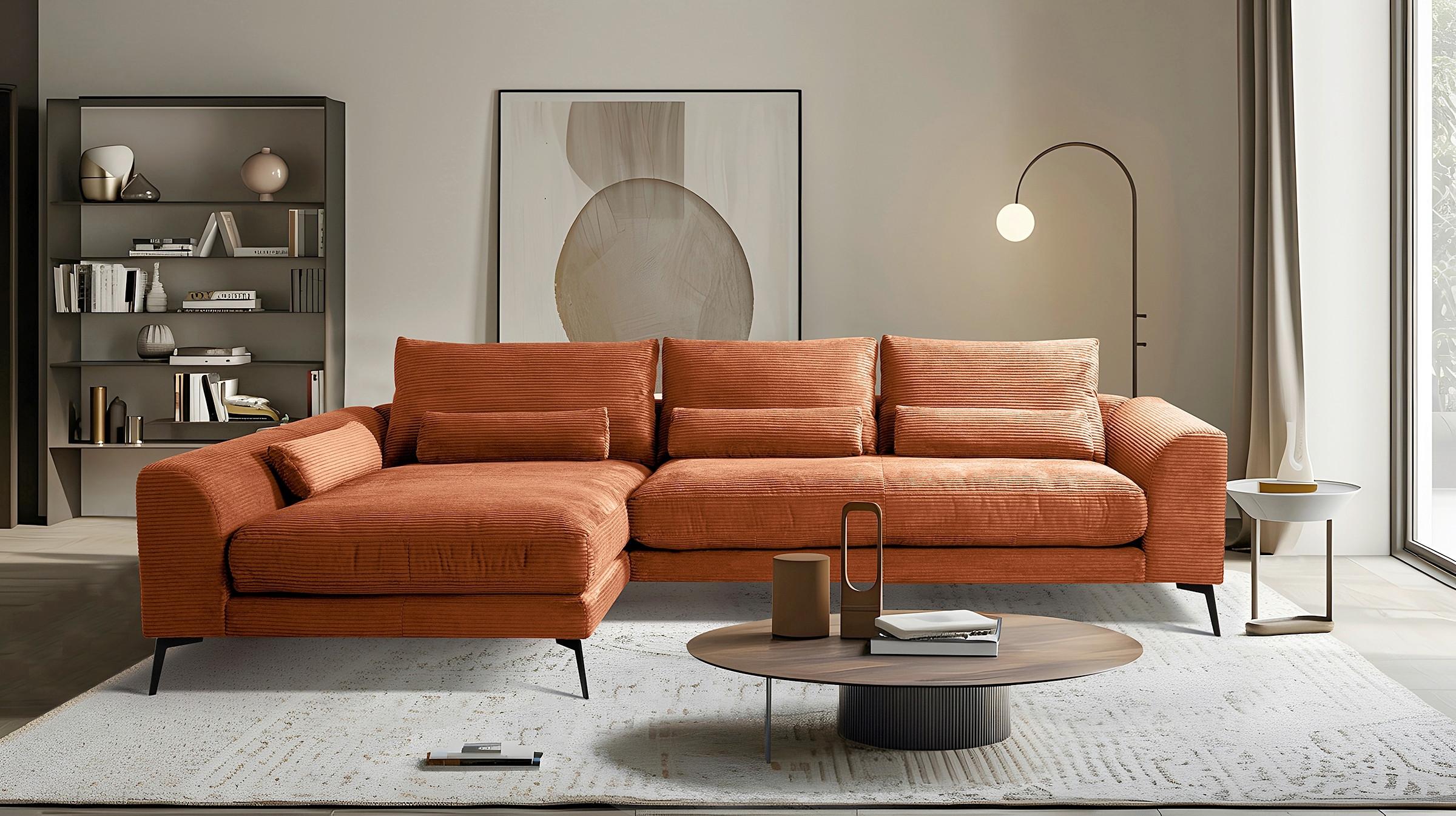 Ecksofa Berlin Cord Kupferfarben 172x313 cm - Schwarz/Kupferfarben, Design, Textil (172/313cm) - P & B