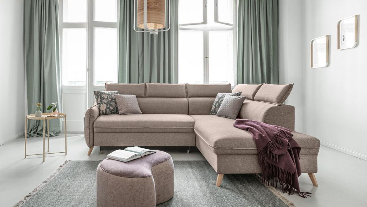 Rozkládací sedačka Simone, pravé provedení - přírodní barvy/béžová, Moderní, dřevo/textil (253/82/95/208cm)