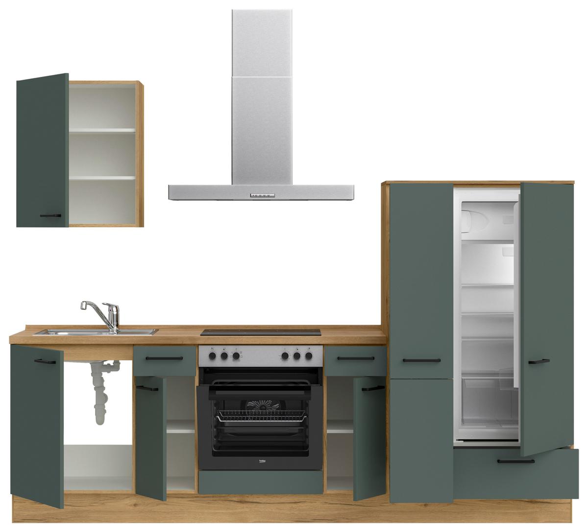 Küchenleerblock Easytouch Low-Line, L3 Rechts - Dunkelgrün/Eichefarben, MODERN, Holzwerkstoff (270cm) - Nobilia