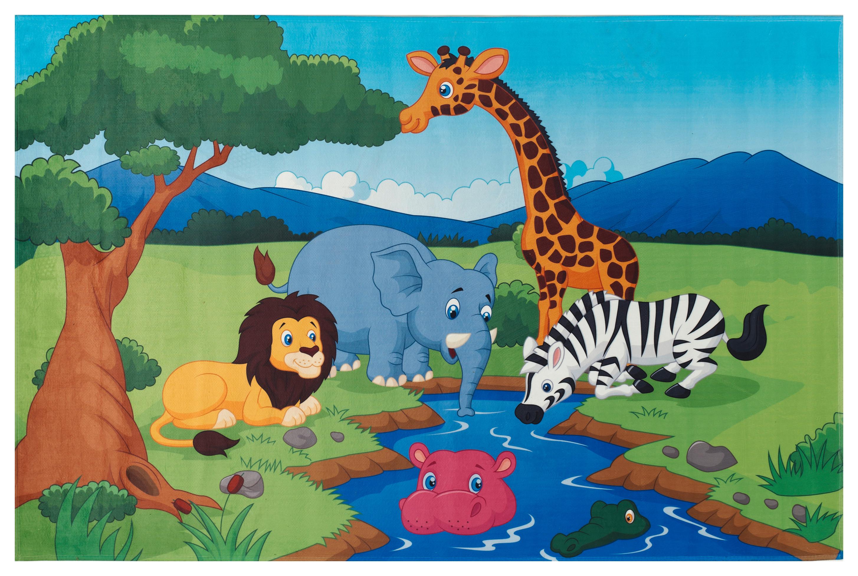 Kinderteppich Tiere Blau/ Grün 5 Freunde 100x160 Cm - Blau/Dunkelblau, Trend, Textil (100/160cm)