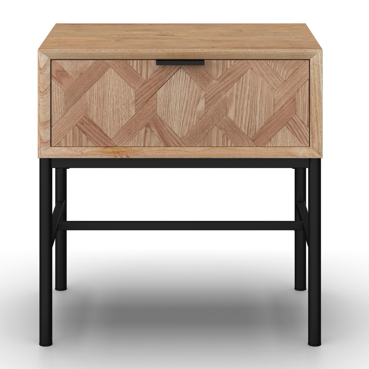 Noční stolek MILANO dyha - černá/barvy jasanu, Moderní, kov/dřevo (47,5/51/36cm) - Bessagi Home