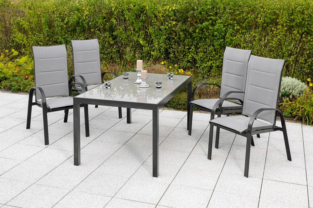 Gartenmöbel Set 5-Tlg Marini aus Metall/Textil/Glas - Graphitfarben/Grau, MODERN, Glas/Textil - Gardenson