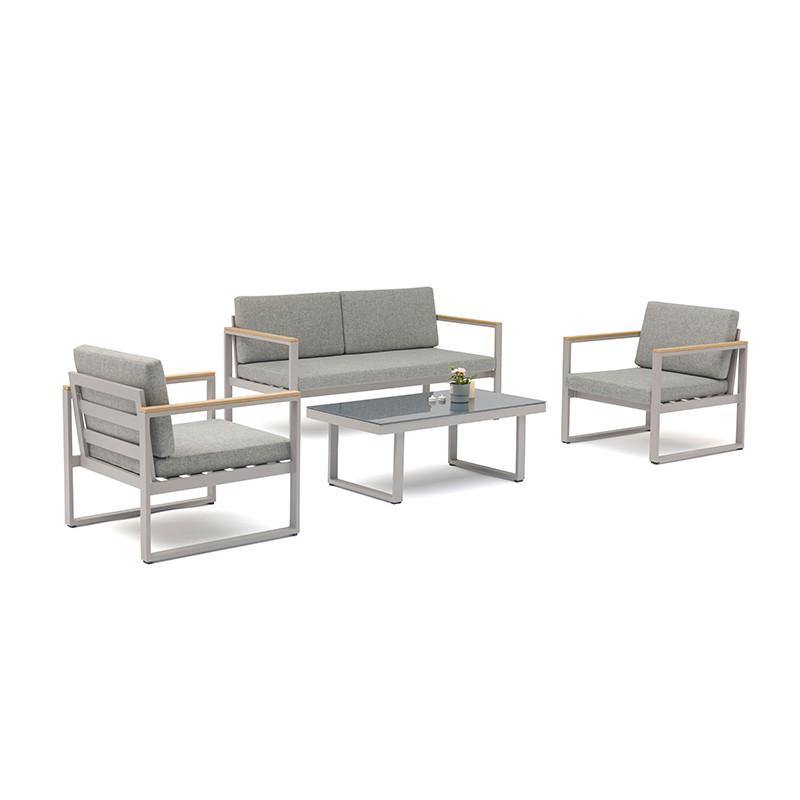 Loungegarnitur 4-tlg. Marbella Aus Metall/glas Mit Kissen - Weiß/Teakfarben, Basics, Glas/Metall (162/75/70cm)