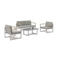 Loungegarnitur 4-Tlg. Marbella aus Metall/Glas mit Kissen - Weiß/Teakfarben, Basics, Glas/Metall (162/75/70cm)