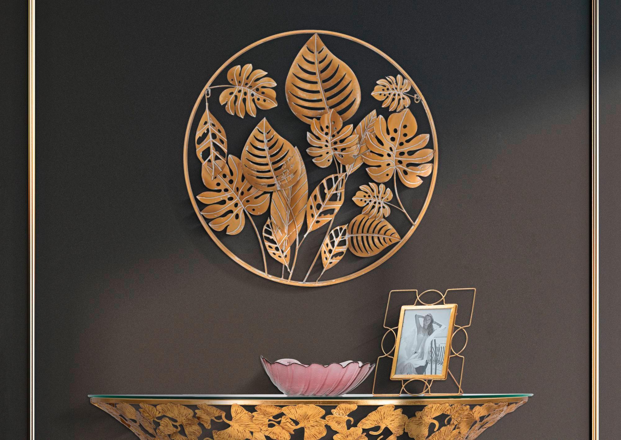 Wanddeko Jungle Round Goldfarben B: 80 Cm - Goldfarben, Basics, Metall (80/80/6.5cm)