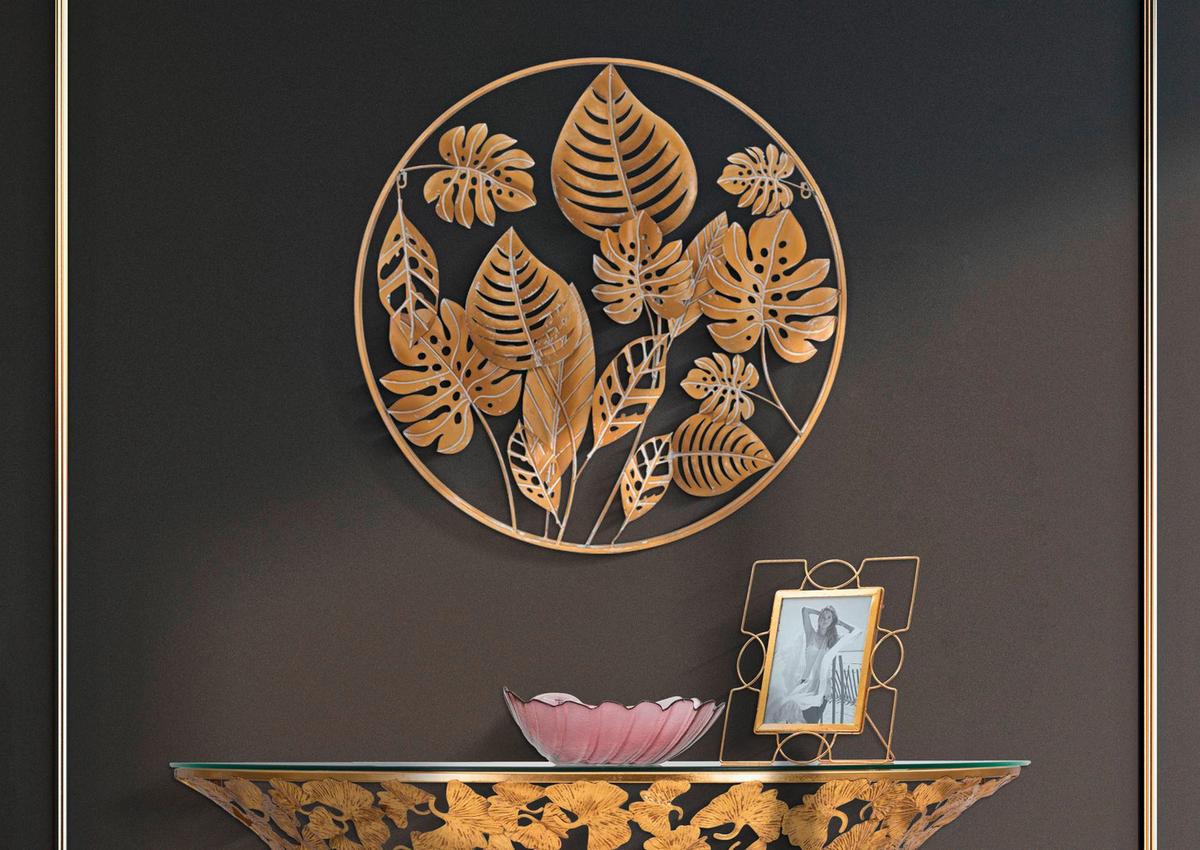 Wanddeko Jungle Round Goldfarben B: 80 cm - Goldfarben, Basics, Metall (80/80/6.5cm)