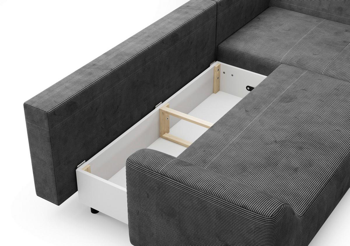 Eckschlafsofa Asolo Silberfarben S:273x167cm - Silberfarben/Schwarz, Design, Textil (273/167cm) - MID.YOU