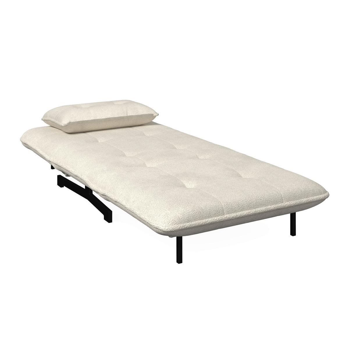 Rozkladacie kreslo LUNA, biele buklé, max.120 kg - čierna/biela, Modern, kov/textil (92/40/66cm) - Bessagi Home