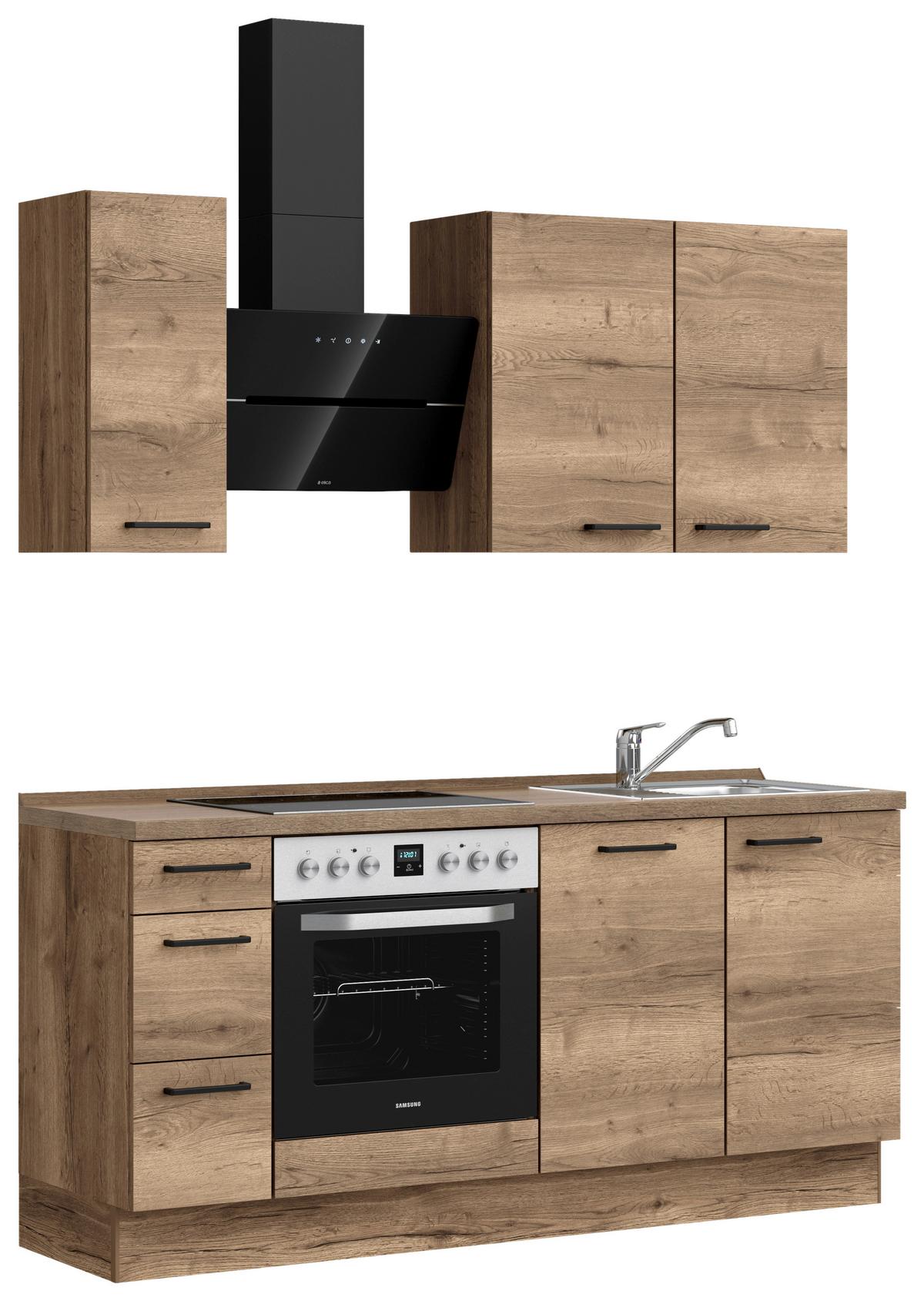 Kuchyňská linka 180 cm, dekor dub Havanna - černá/tmavý dub, Moderní, kov/kompozitní dřevo (180cm) - Nobilia