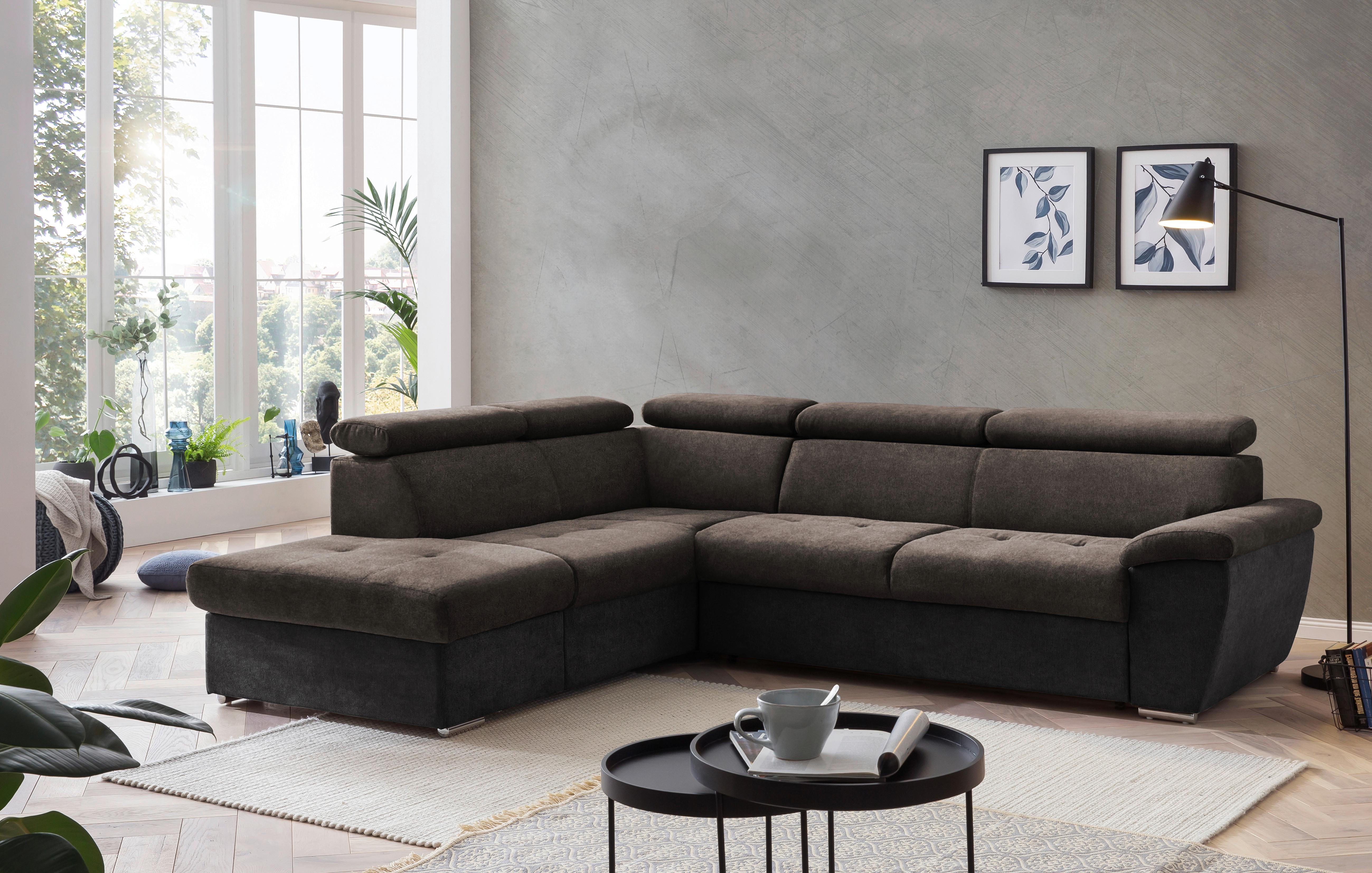 Ecksofa Mit Schlaffunktion Und Bettkasten Antero Dunkelbraun - Chromfarben/Dunkelbraun, Design, Textil (216/262cm) - Livetastic