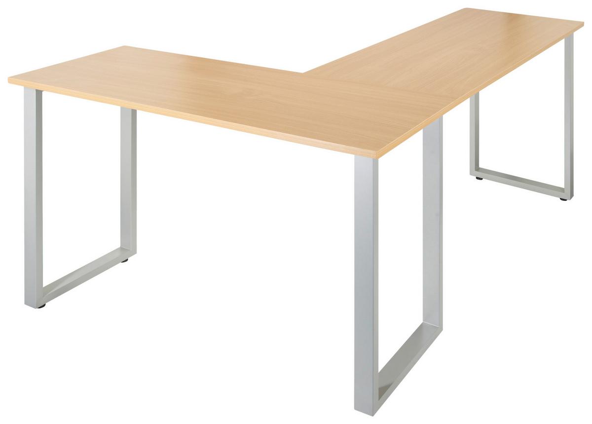 Eckschreibtisch B: 120 cm Workspace Basic - Silberfarben/Buchefarben, Basics, Holzwerkstoff/Metall (165/120/75cm) - MID.YOU