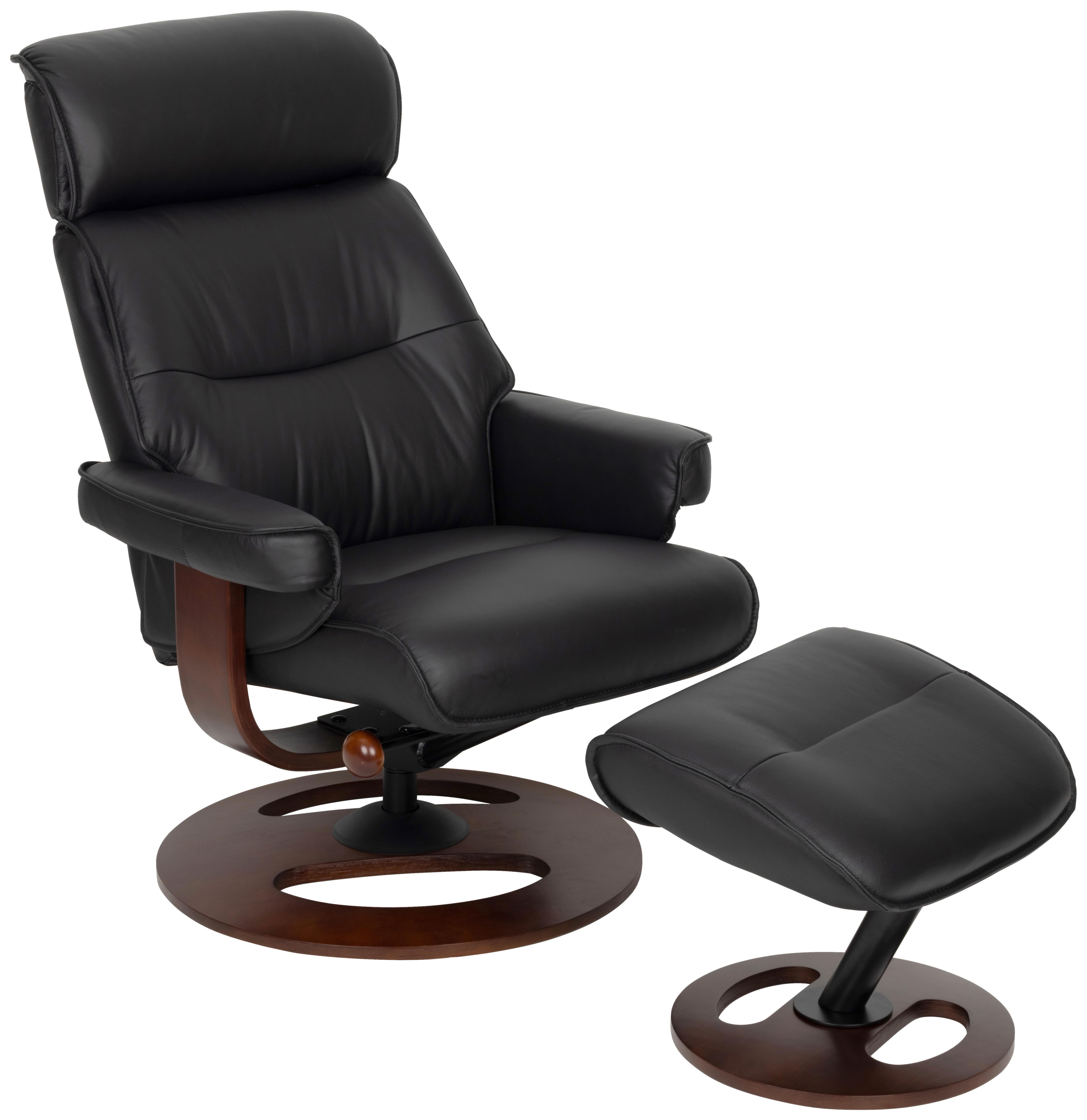 Relaxsessel Calm Schwarz B: 76 cm - Walnussfarben/Schwarz, Basics, Leder/Holz (76/106/90cm) - Livetastic