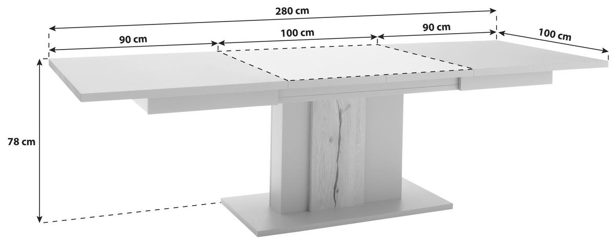 Esstisch Ausziehbar Sevilla 180-280x100 Cm - Eichefarben/Grau, Design, Holzwerkstoff (180-280/100/78cm) - MID.YOU