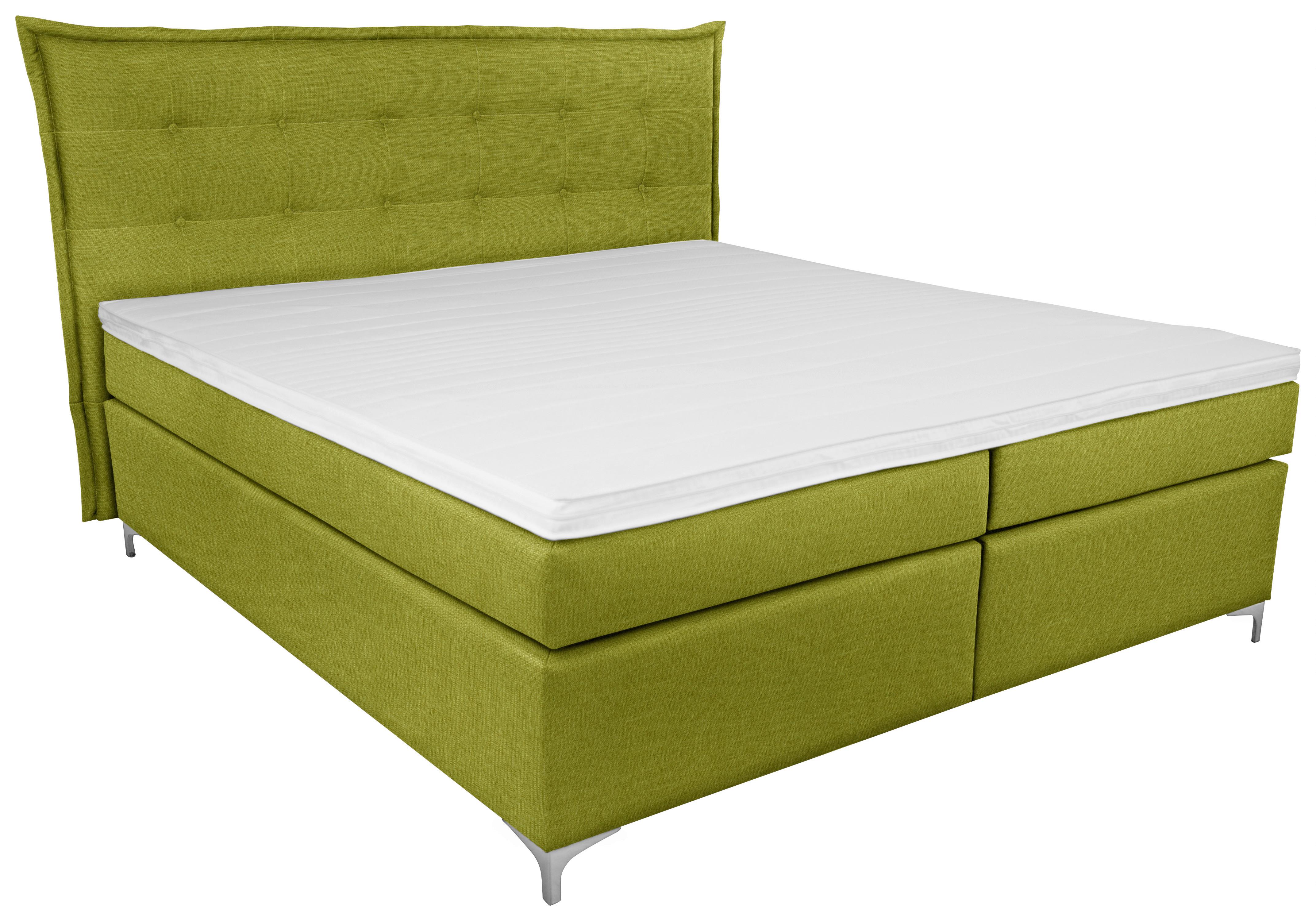 Boxspringbett Mit Topper 180x200cm Fabio, Grün - Grün, MODERN, Textil (180/200cm)