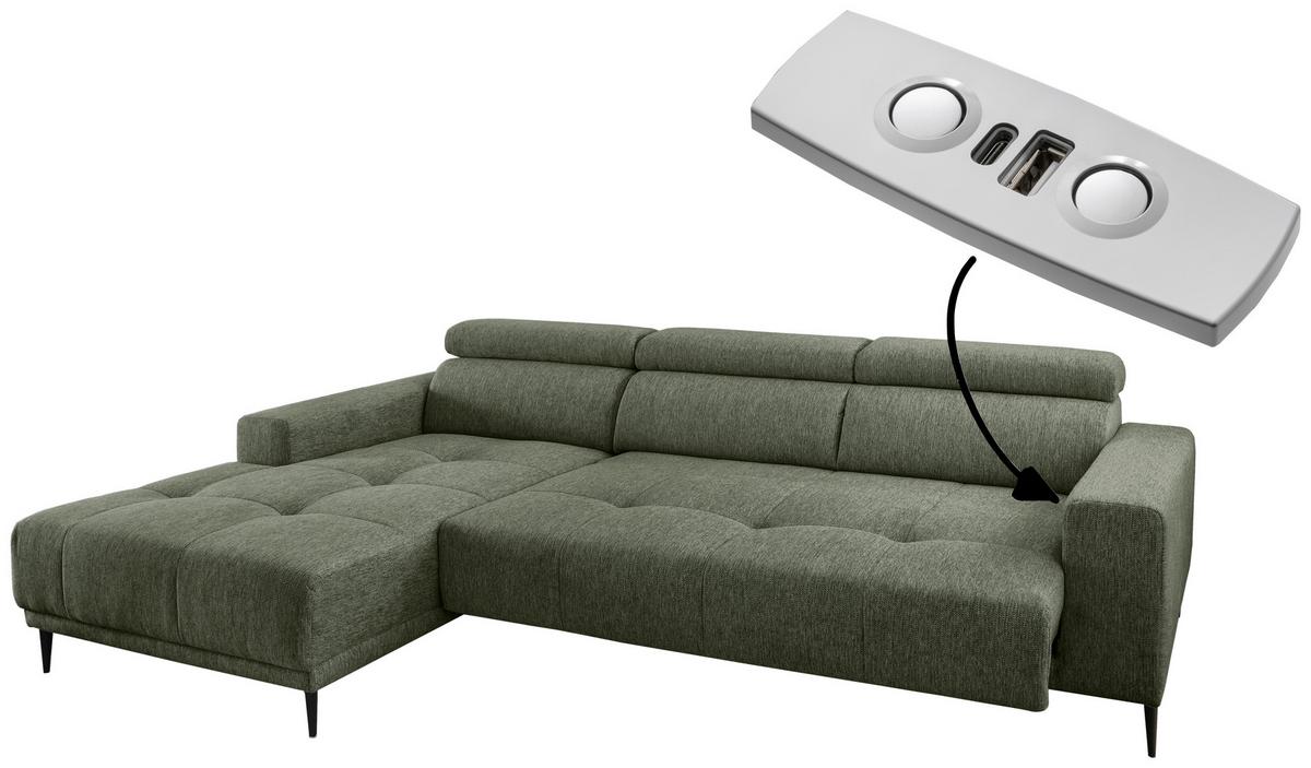 Ecksofa Intera Dunkelgrün S: 188x276 Cm - Dunkelgrün/Schwarz, KONVENTIONELL, Textil (188/276cm) - Livetastic